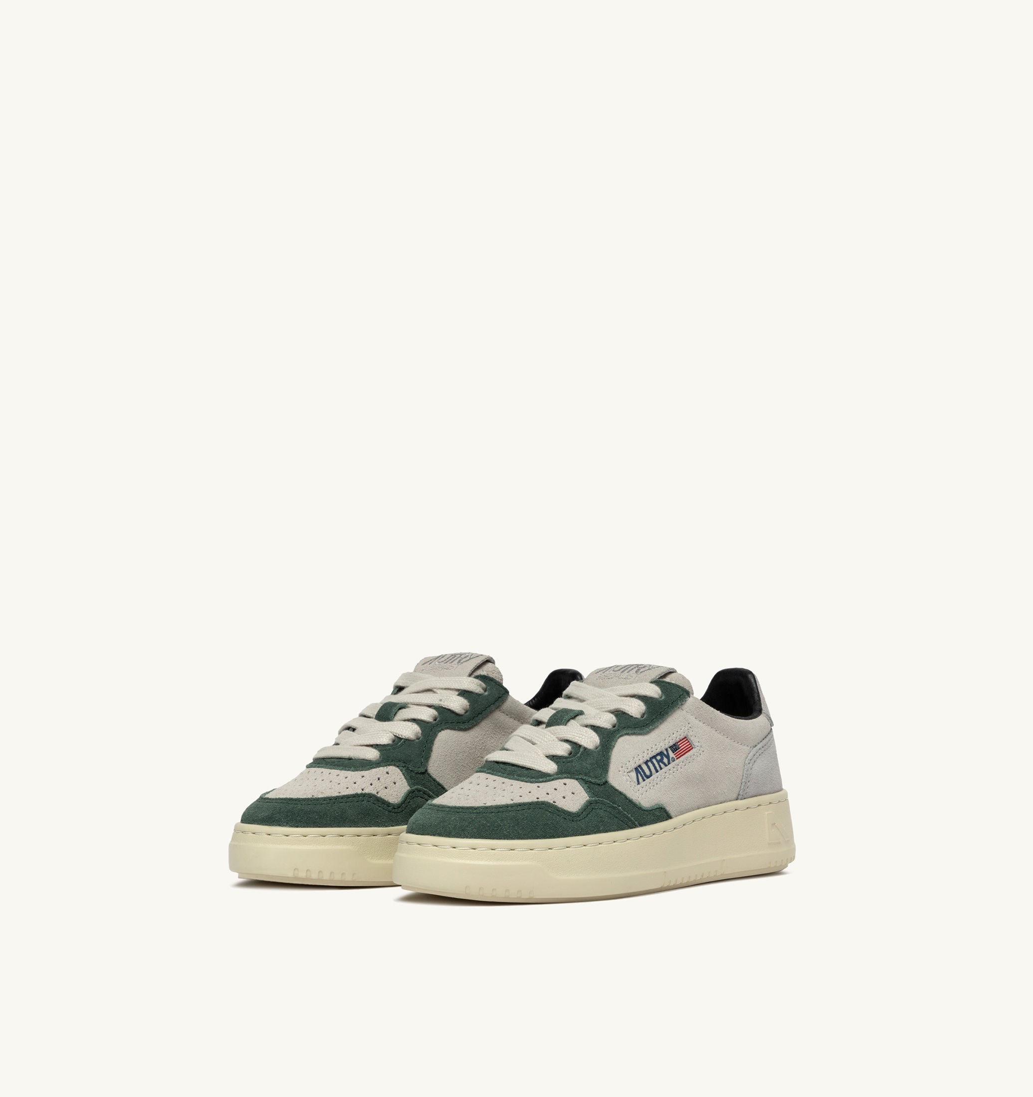 BASKETS MEDALIST KIDS LOW EN DAIM COLORIS LOFT BLANC ET VERT