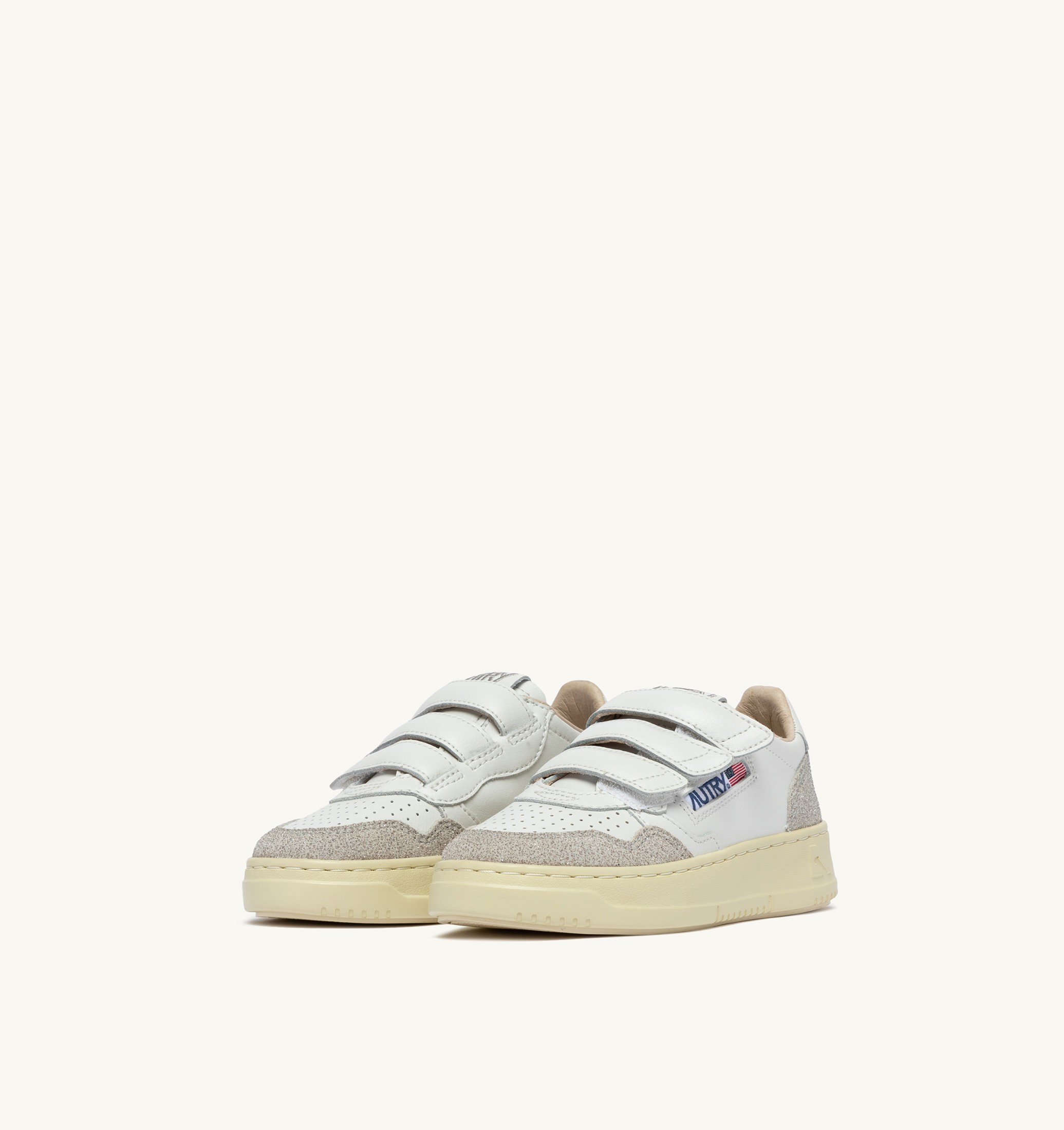 BASKETS MEDALIST KIDSTRIPES EN CUIR BLANC ET CUIR PAILLETÉ GRIS