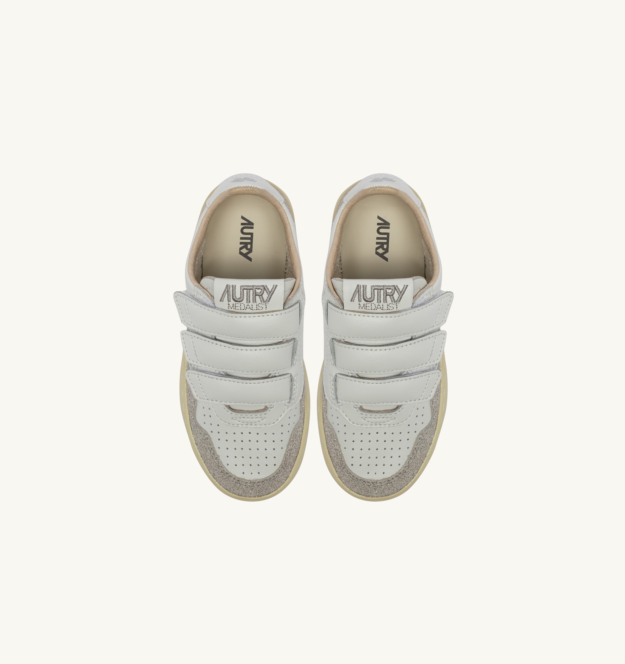 BASKETS MEDALIST KIDSTRIPES EN CUIR BLANC ET CUIR PAILLETÉ GRIS