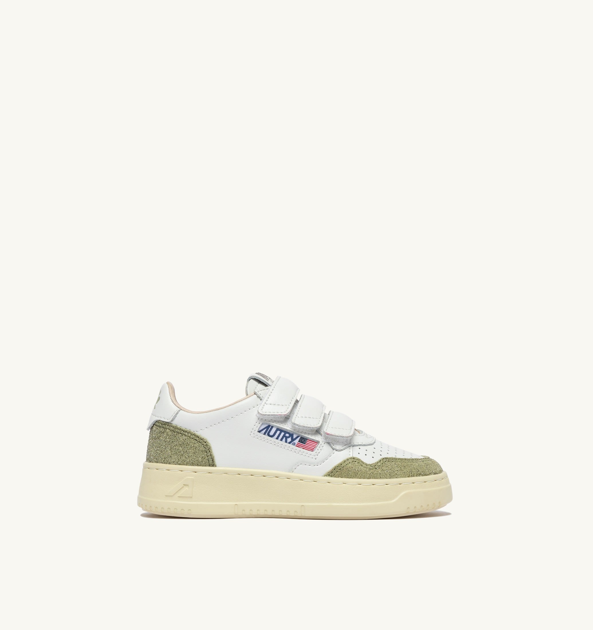 BASKETS MEDALIST KIDSTRIPES EN CUIR BLANC ET CUIR PAILLETÉ SAUGE