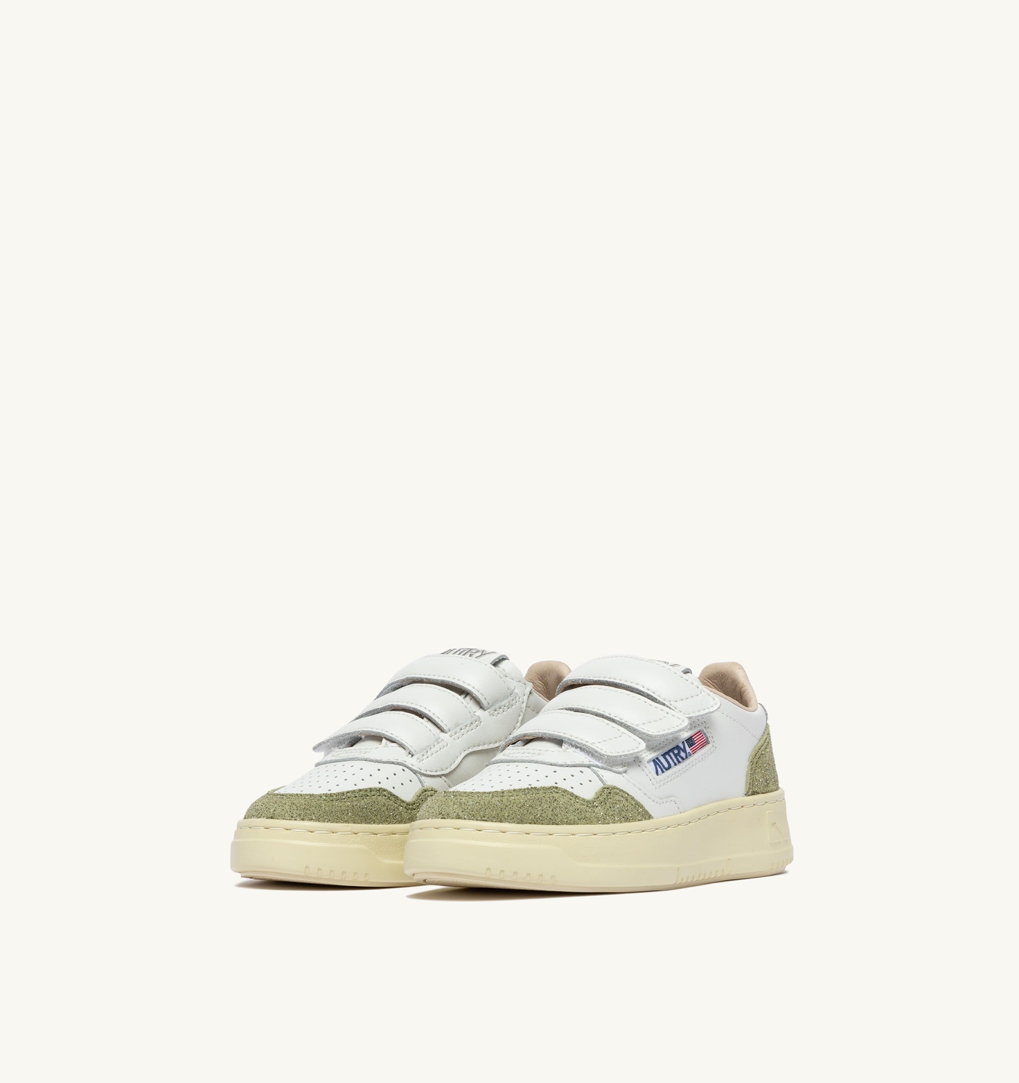 BASKETS MEDALIST KIDSTRIPES EN CUIR BLANC ET CUIR PAILLETÉ SAUGE