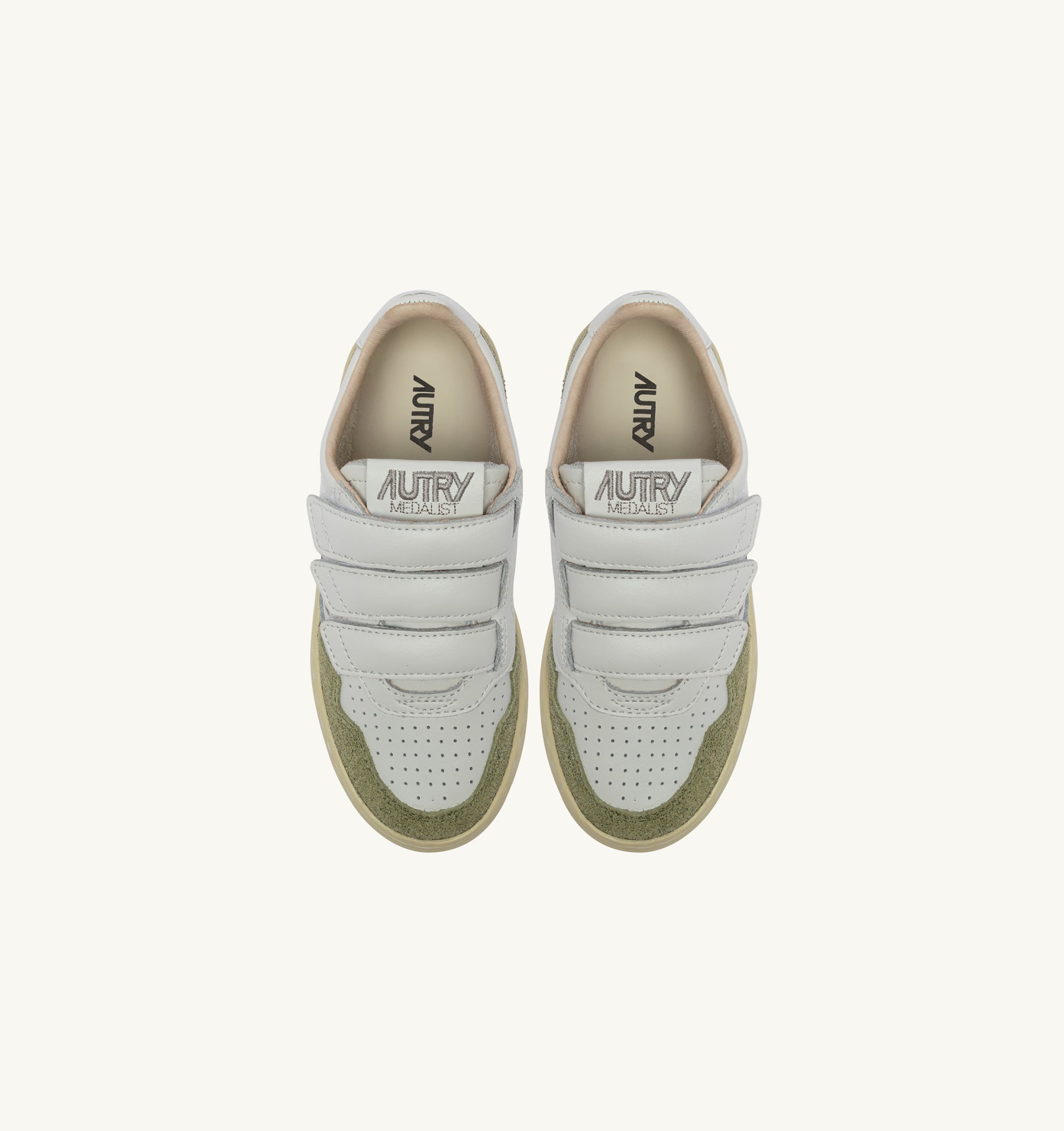 BASKETS MEDALIST KIDSTRIPES EN CUIR BLANC ET CUIR PAILLETÉ SAUGE