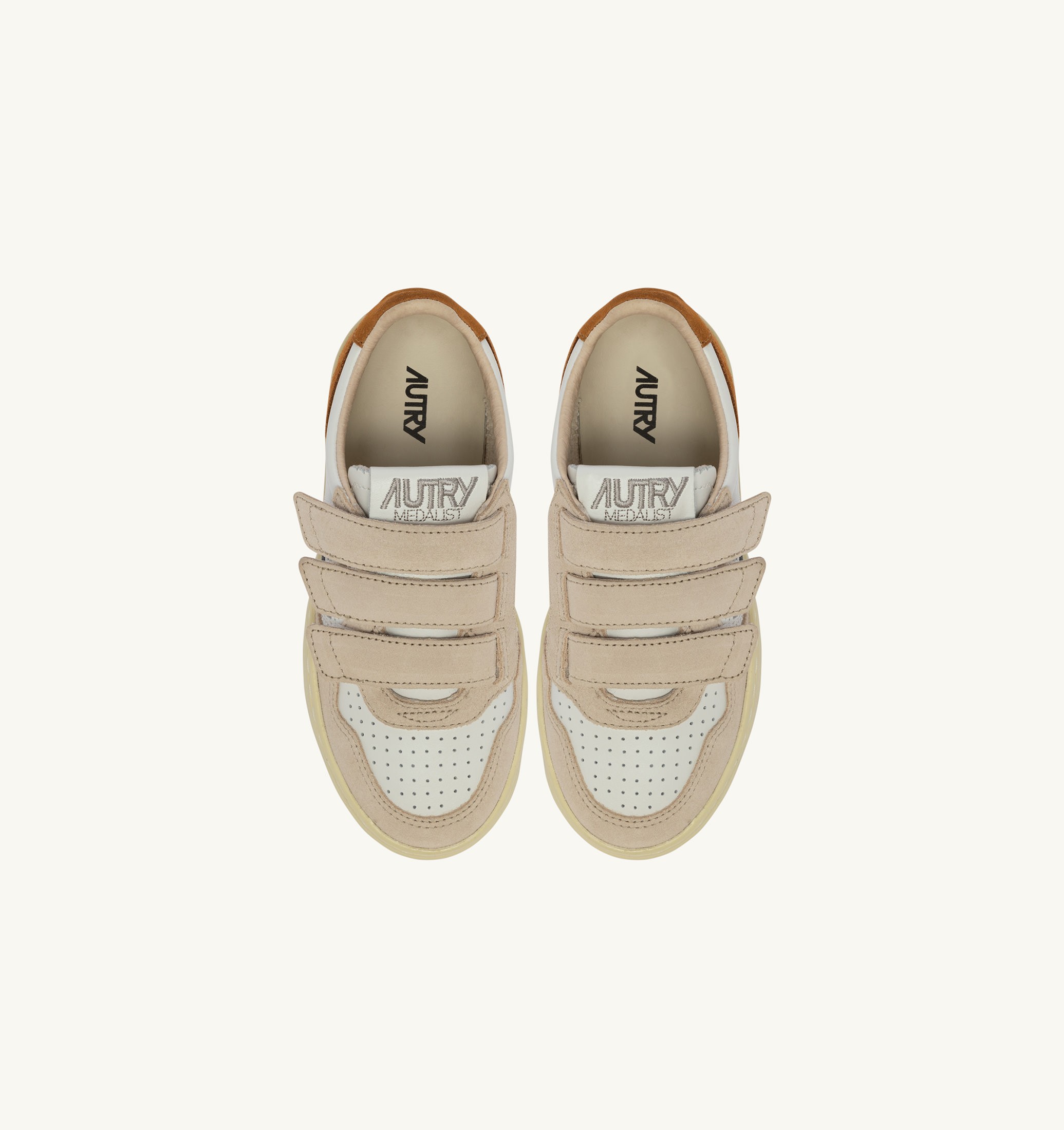 BASKETS MEDALIST KIDSTRIPES EN CUIR BLANC ET DAIM BROWN MUSCAT ET SAND