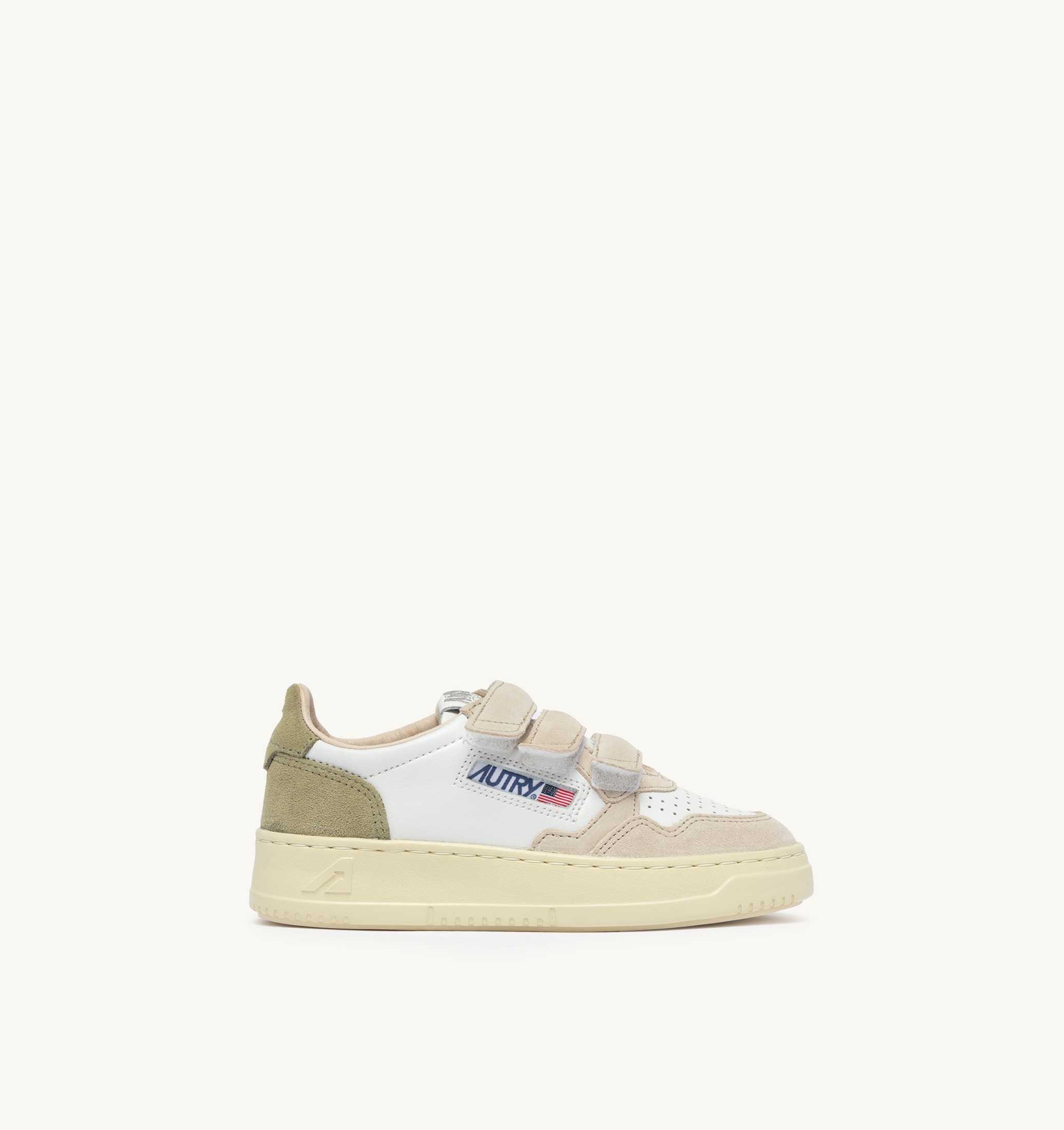BASKETS MEDALIST KIDSTRIPES EN CUIR BLANC ET DAIM VERT ET SAND