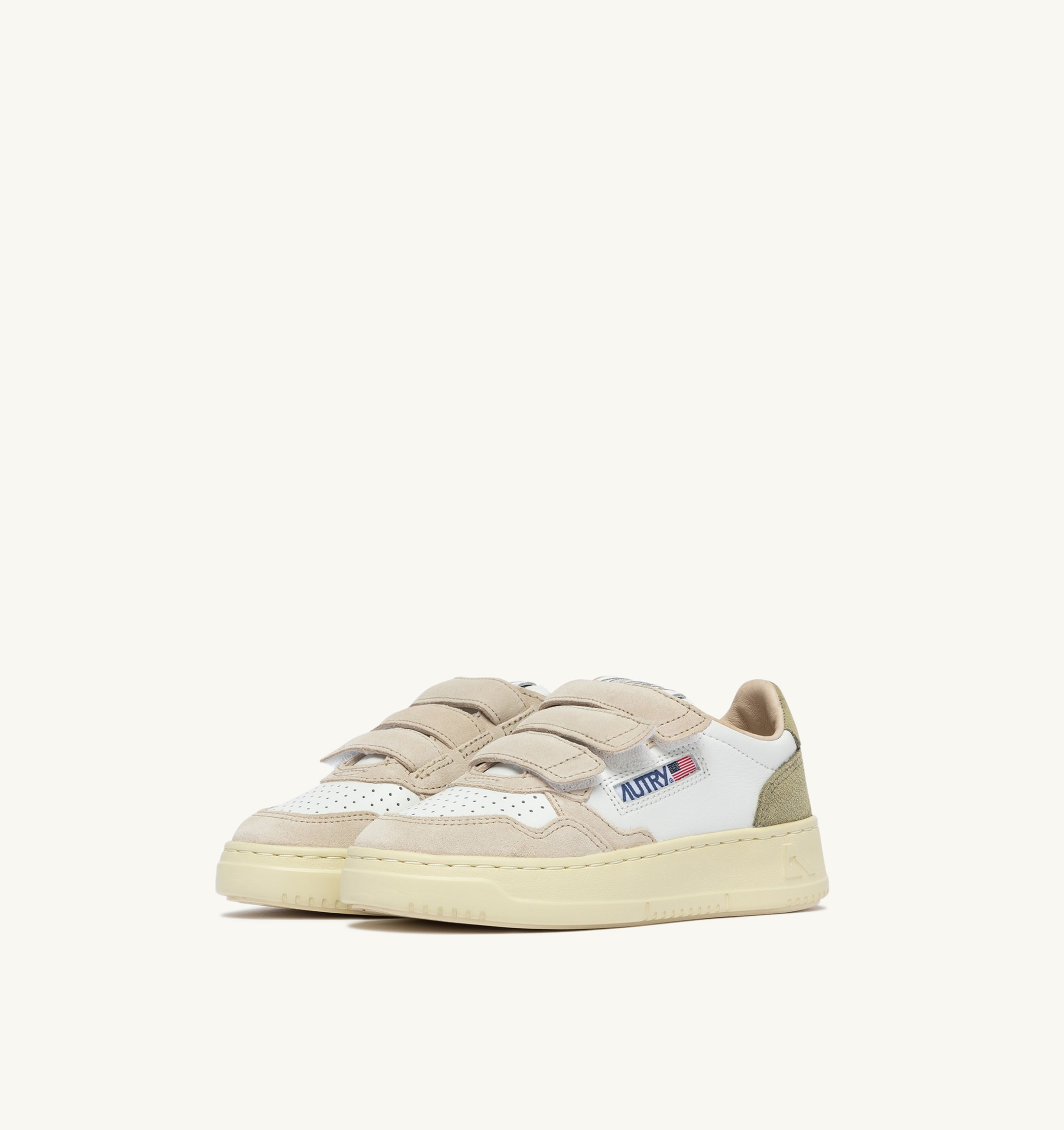 BASKETS MEDALIST KIDSTRIPES EN CUIR BLANC ET DAIM VERT ET SAND