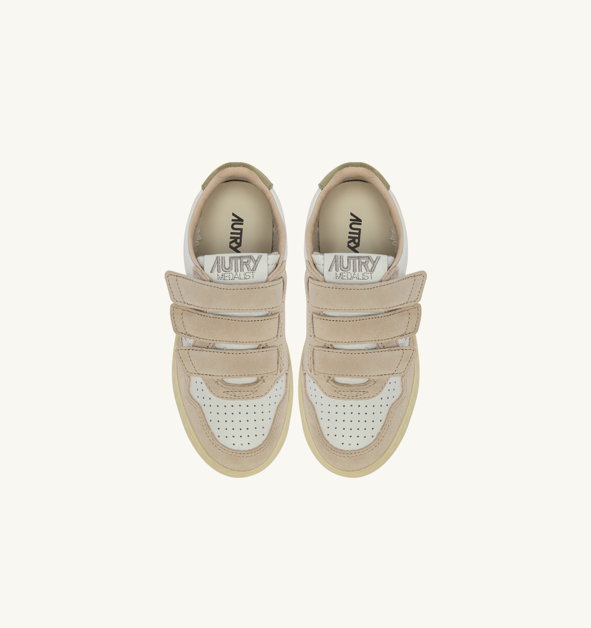 BASKETS MEDALIST KIDSTRIPES EN CUIR BLANC ET DAIM VERT ET SAND