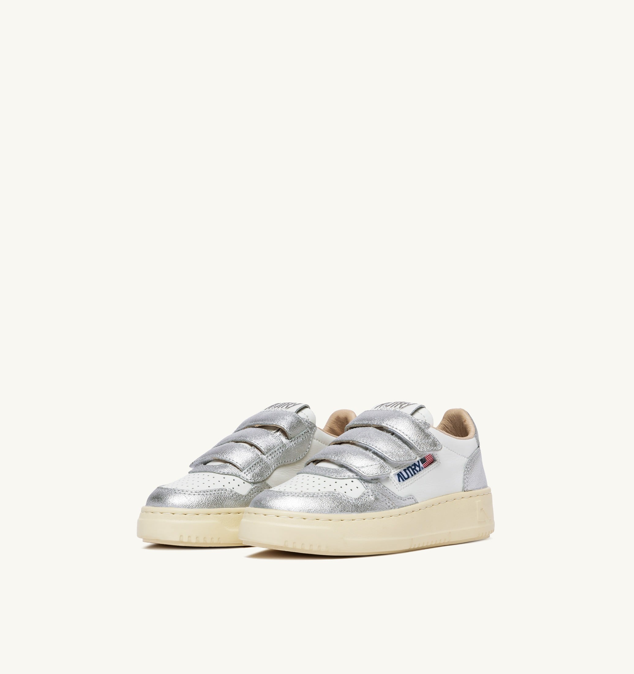 BASKETS MEDALIST KIDSTRIPES LOW BICOLORE EN CUIR BLANC ET ARGENT