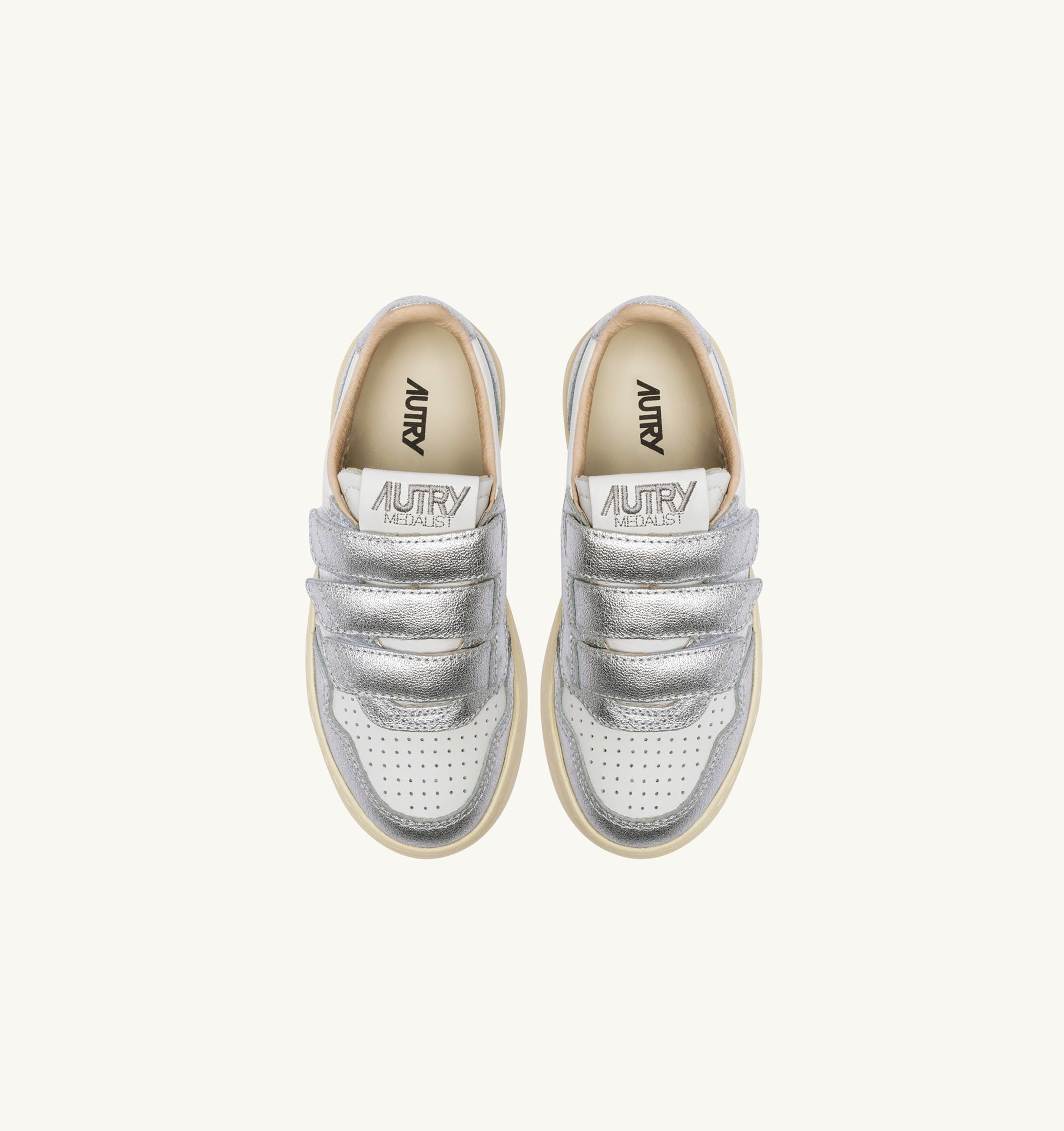 BASKETS MEDALIST KIDSTRIPES LOW BICOLORE EN CUIR BLANC ET ARGENT