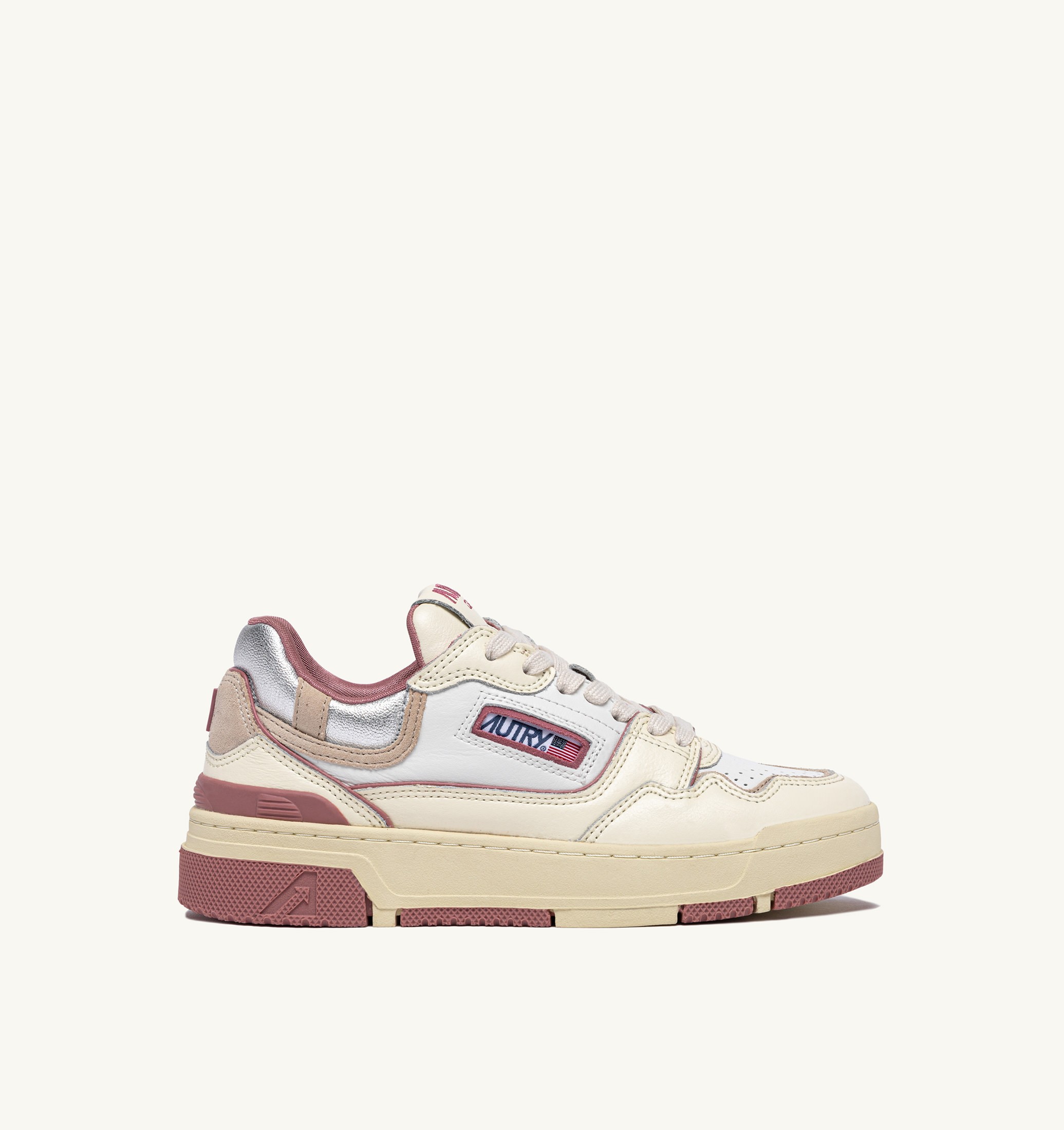 BASKETS CLC LOW EN CUIR WHISPER WHITE ASH ROSE ET SILVER