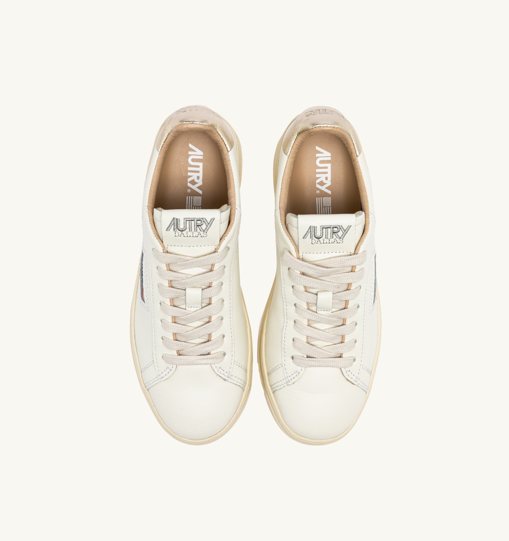 BASKETS DALLAS LOW EN CUIR BLANC ET OR