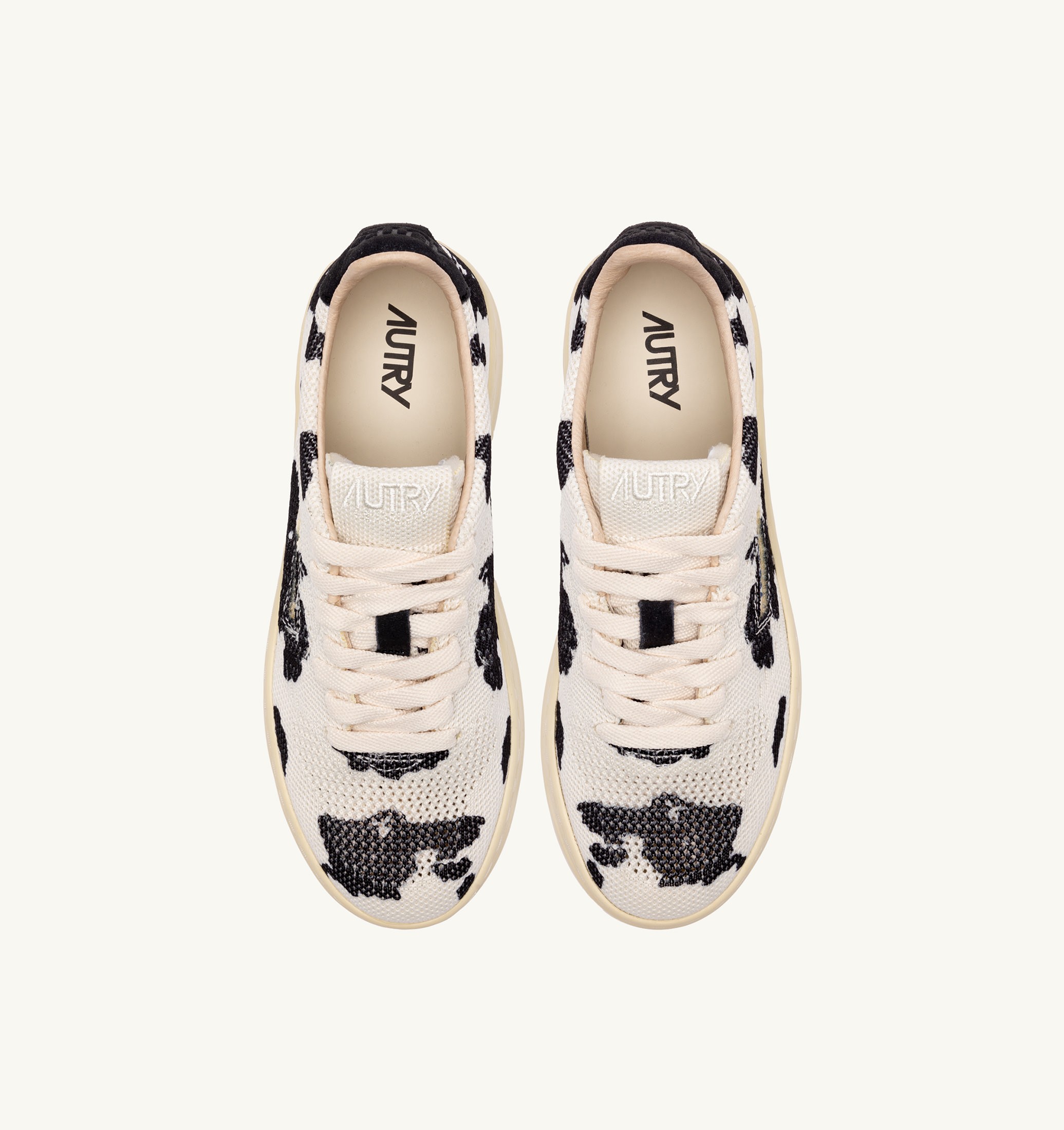 BASKETS MEDALIST EASEKNIT LOW EN MAILLE 'COW PRINT' IVOIRE ET NOIR