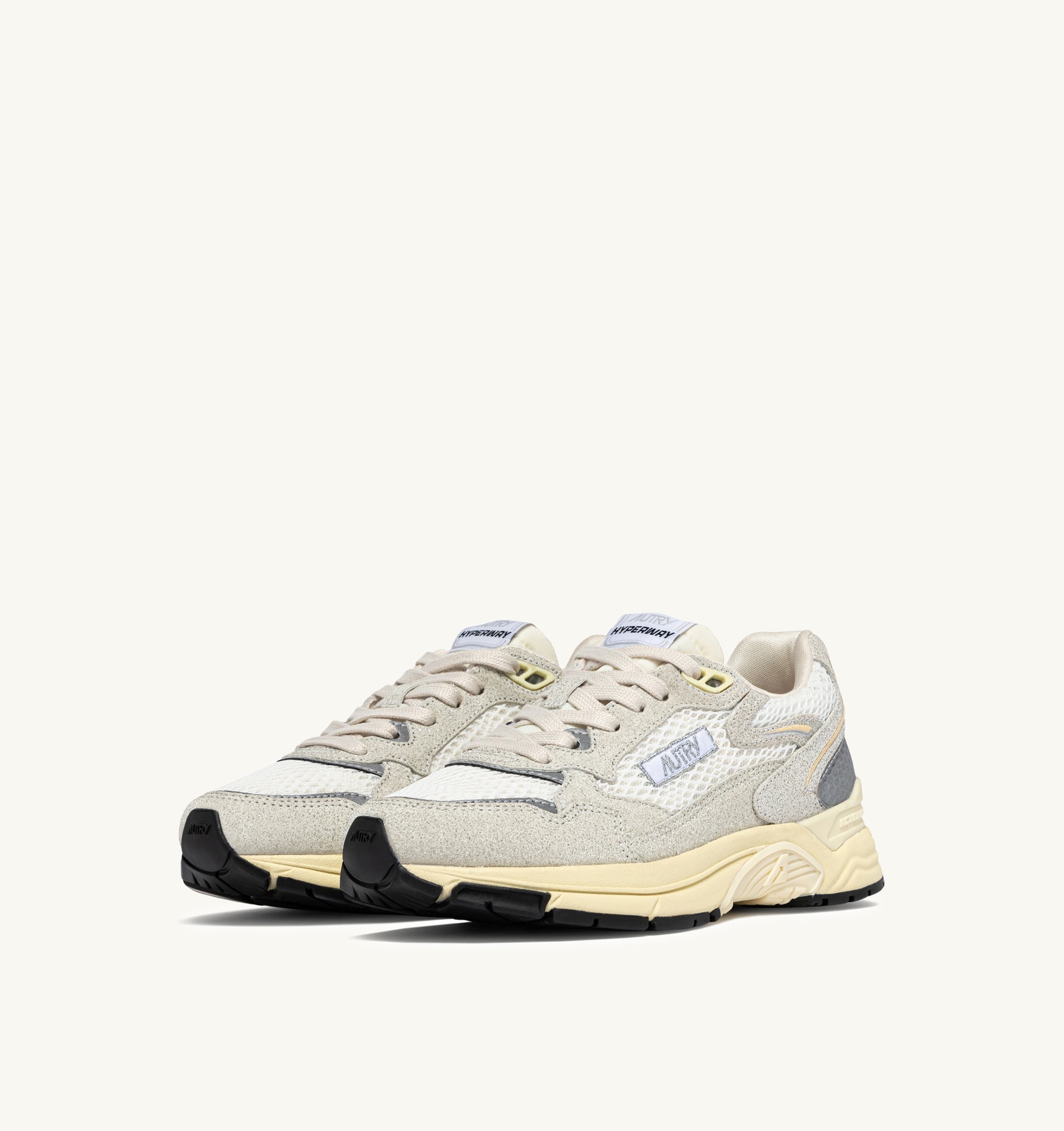 BASKETS HYPERWAY EN MESH BLANC ET CUIR PAILLETÉ GRIS