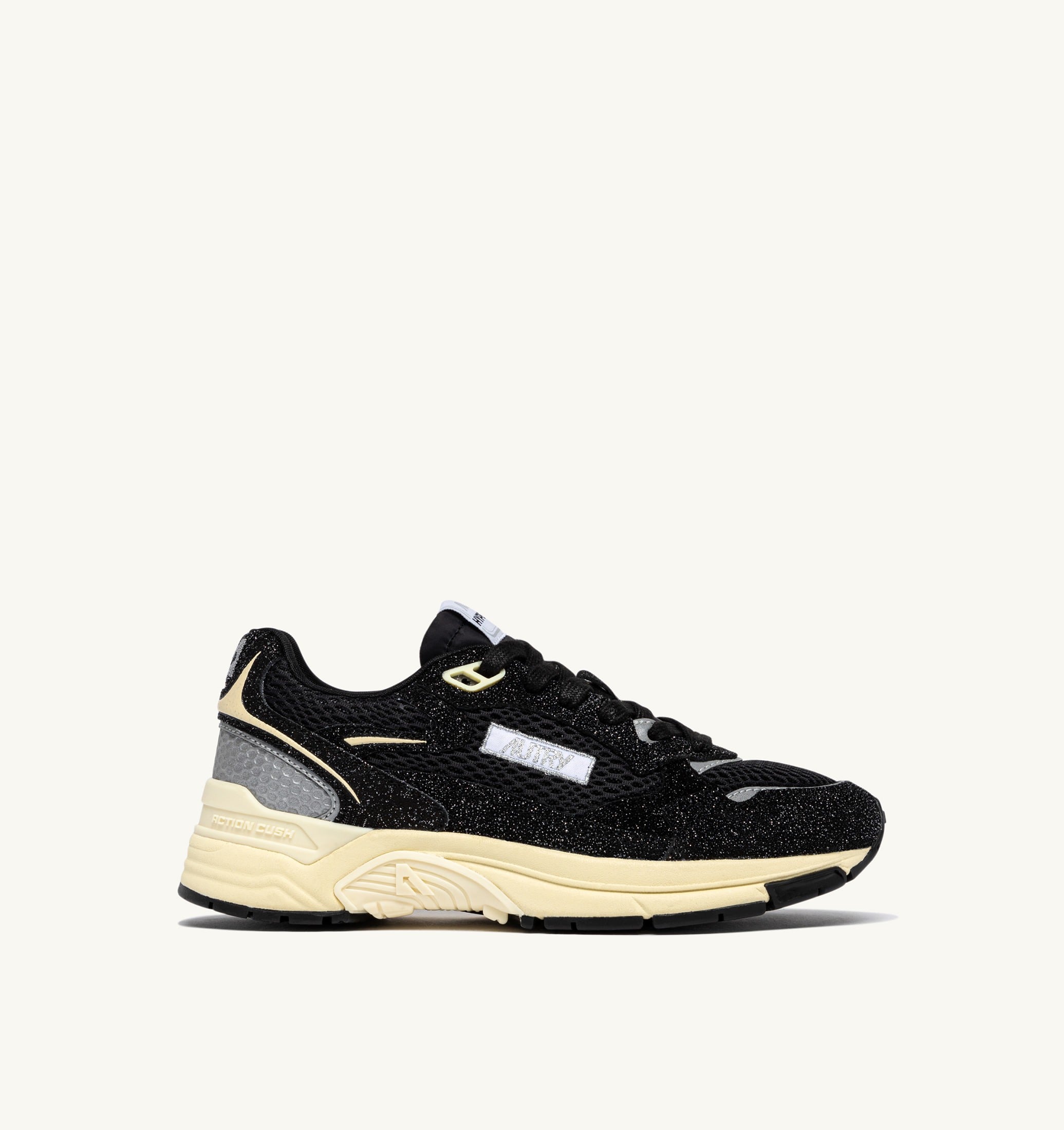 BASKETS HYPERWAY EN MESH ET CUIR PAILLETÉ NOIR