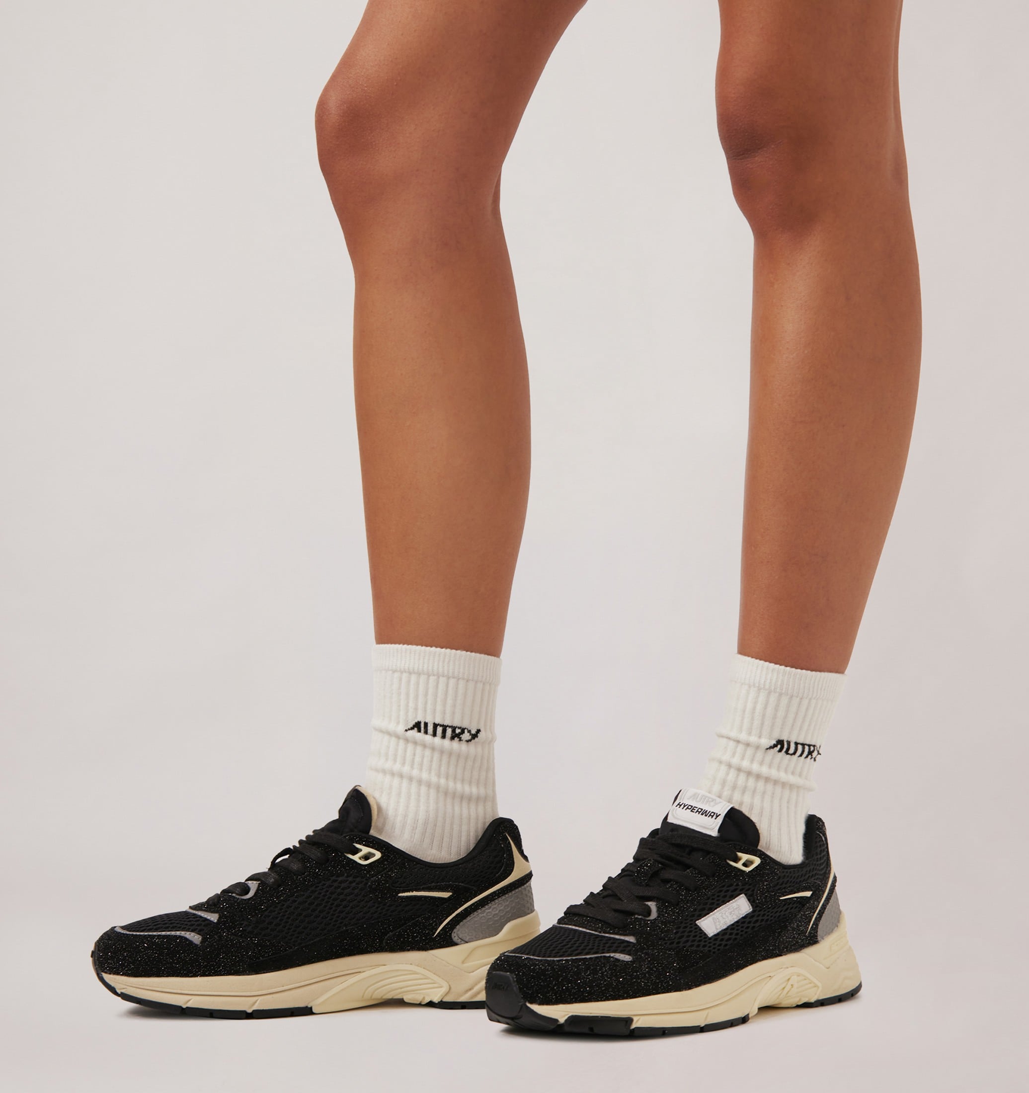 BASKETS HYPERWAY EN MESH ET CUIR PAILLETÉ NOIR