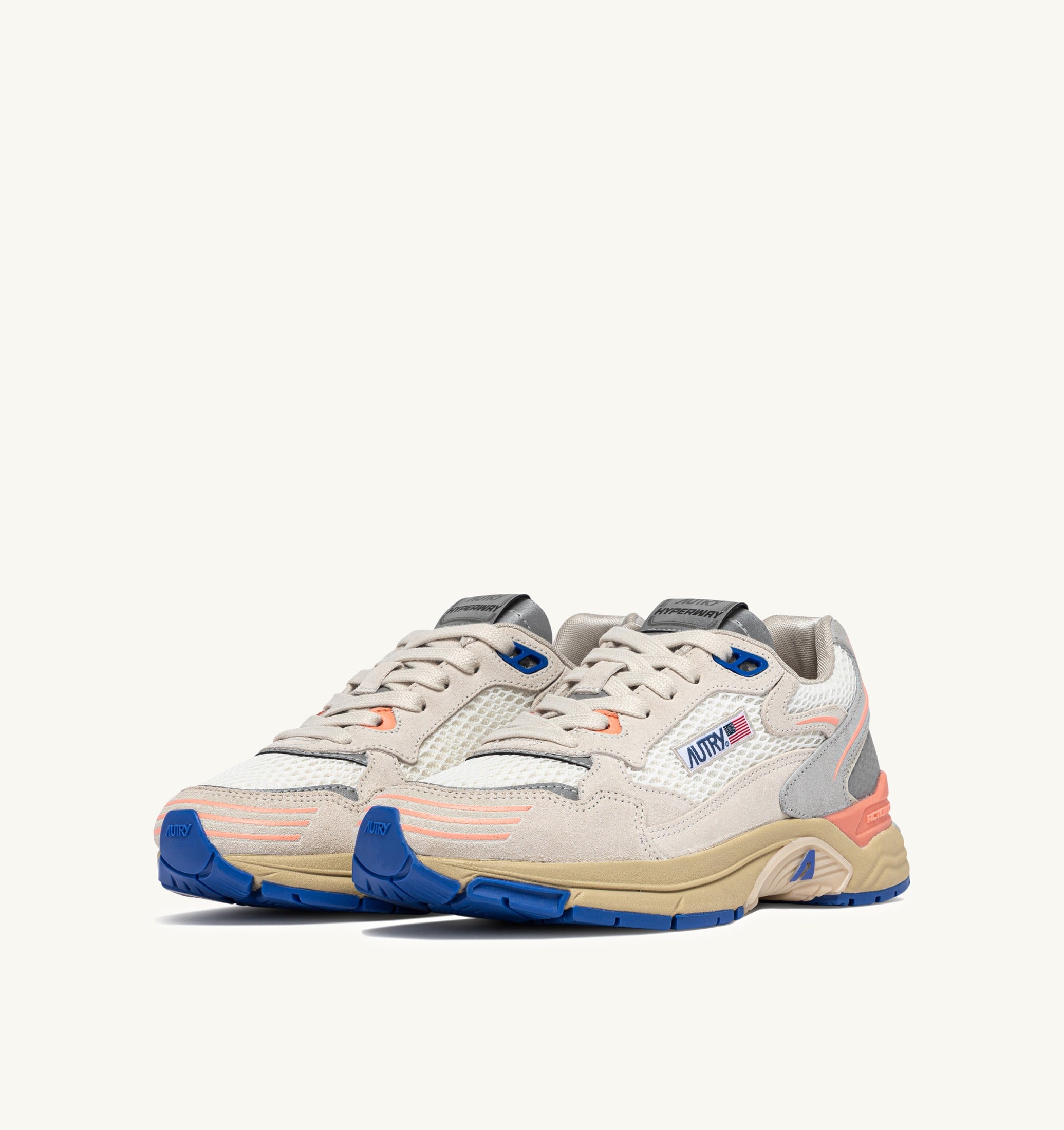 BASKETS HYPERWAY EN MESH ET DAIM BLANC ET PEACH PINK