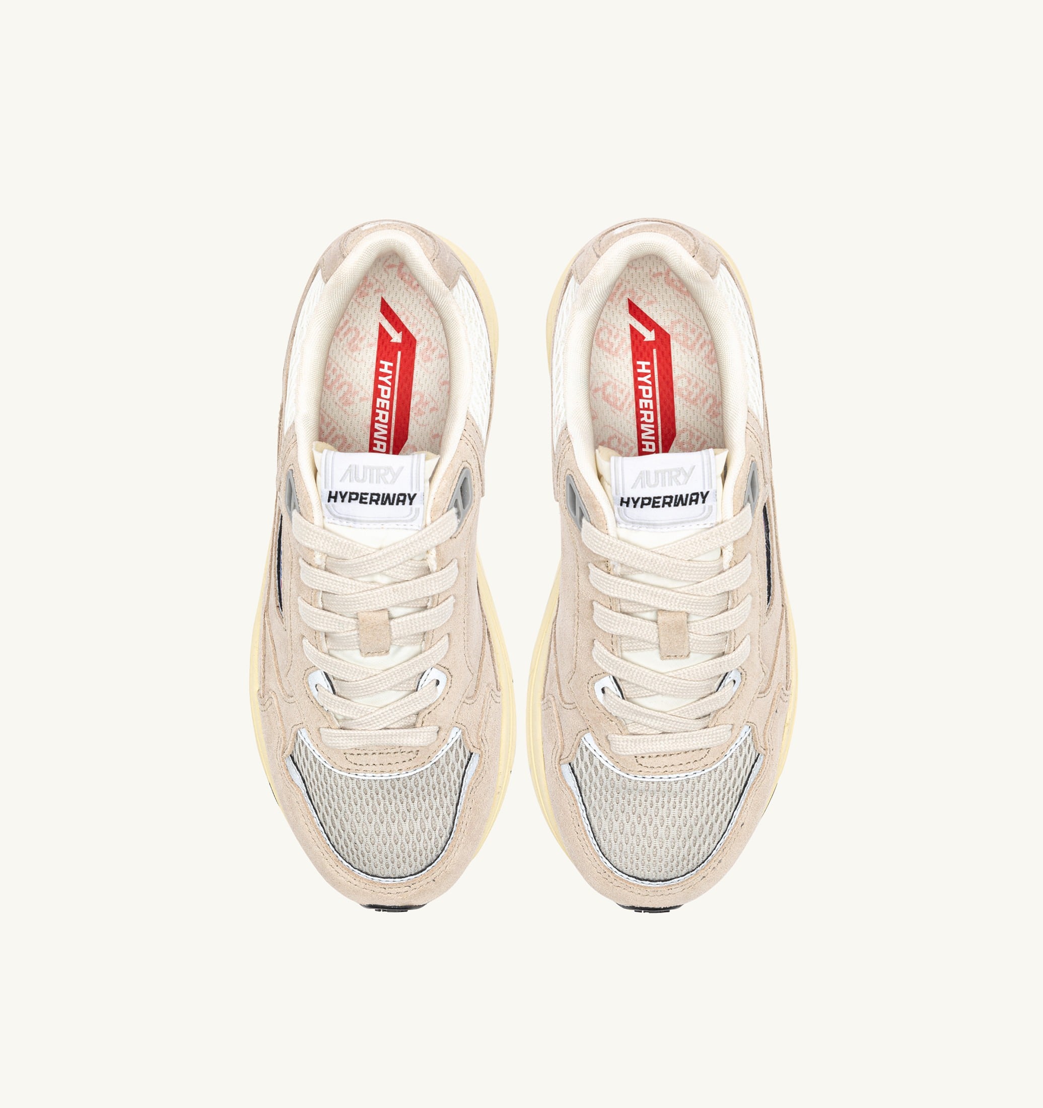 BASKETS HYPERWAY EN MESH ET DAIM SAND ET ARGENT