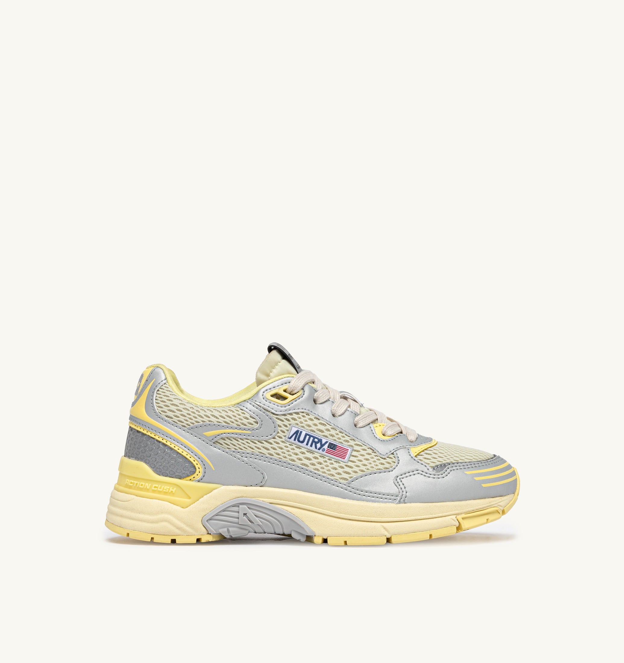 BASKETS HYPERWAY EN CUIR SYNTHÉTIQUE ET MESH ARGENT ASPARAGUS ET LEMON MERINGUE