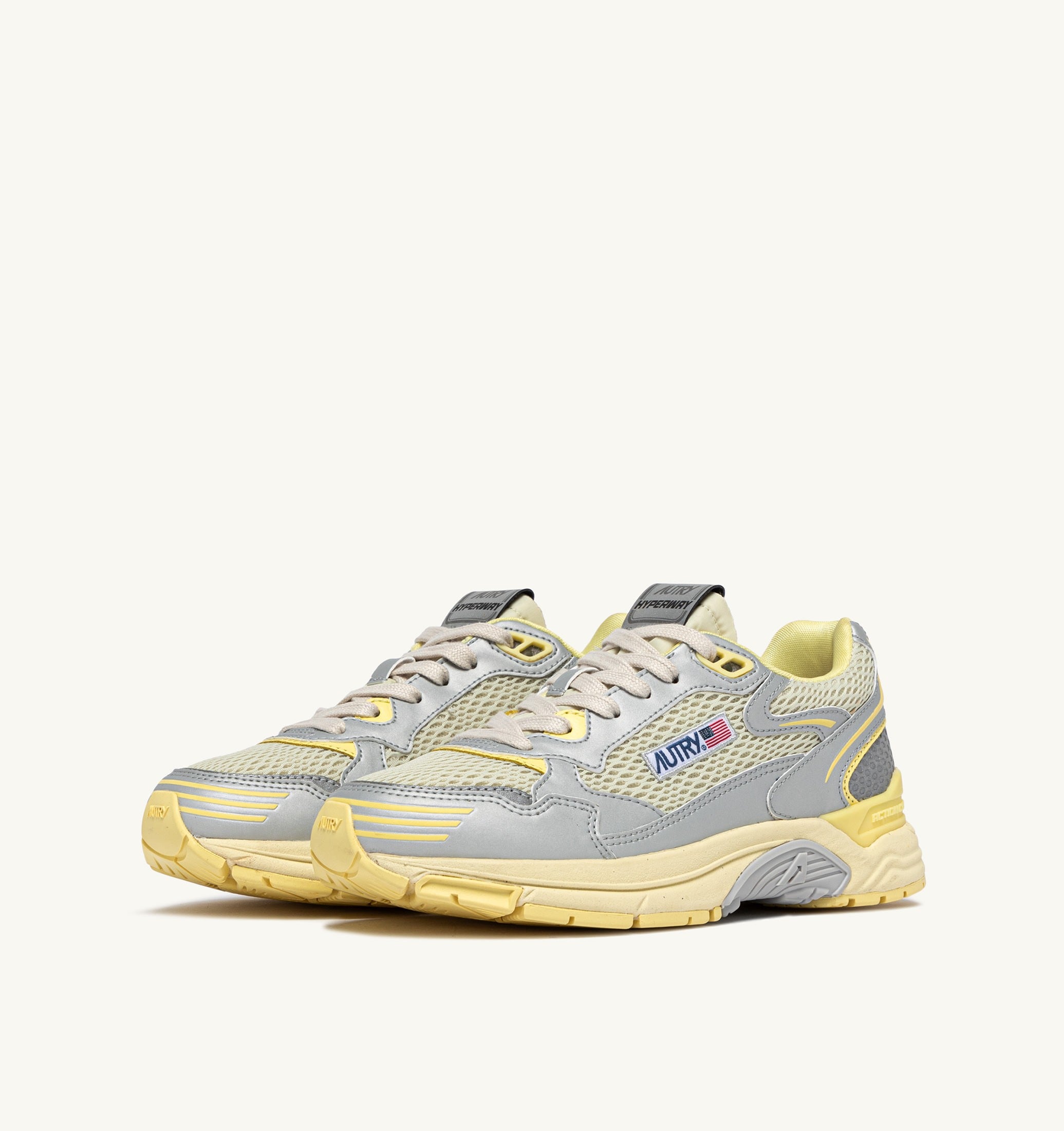 BASKETS HYPERWAY EN CUIR SYNTHÉTIQUE ET MESH ARGENT ASPARAGUS ET LEMON MERINGUE