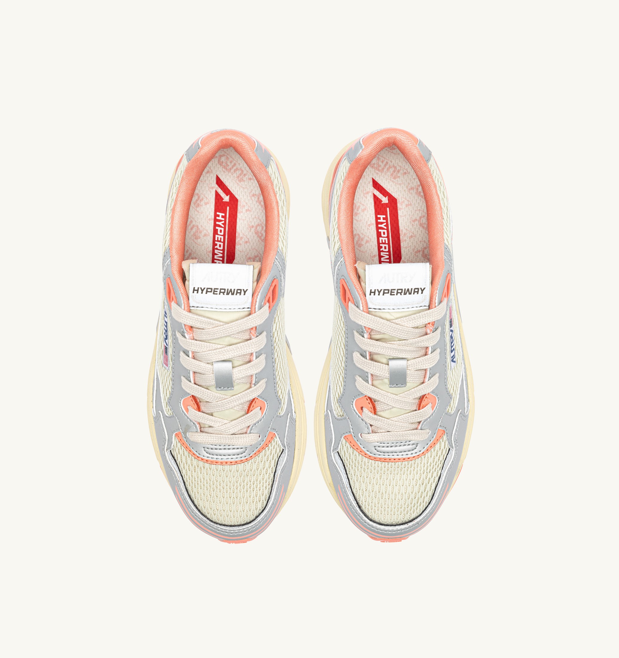 BASKETS HYPERWAY EN CUIR SYNTHÉTIQUE ET MESH ARGENT ASPARAGUS ET PEACH PINK