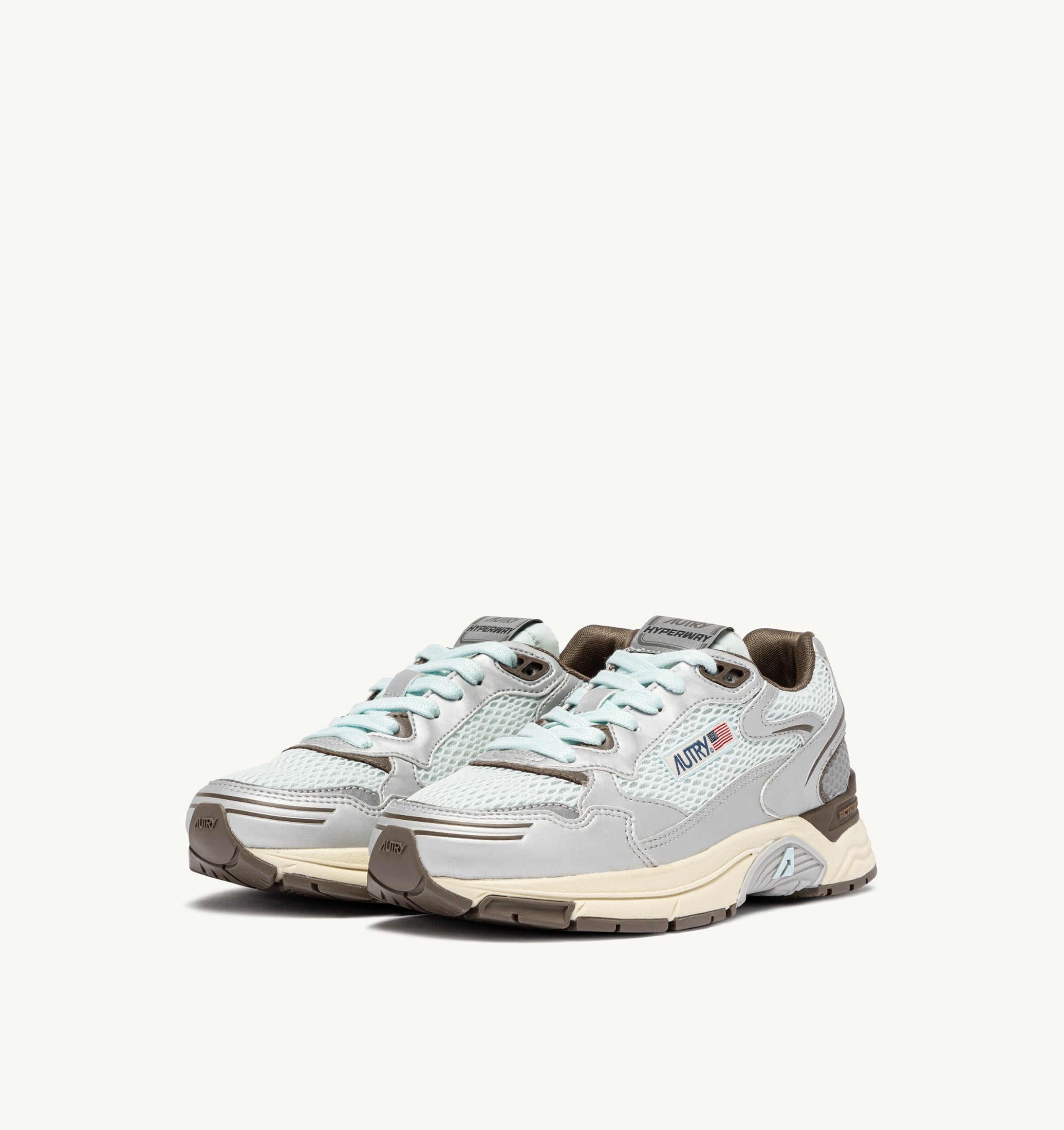 BASKETS HYPERWAY EN CUIR SYNTHÉTIQUE ET MESH ARGENT SPA BLUE ET CHOCOLATE CHIP