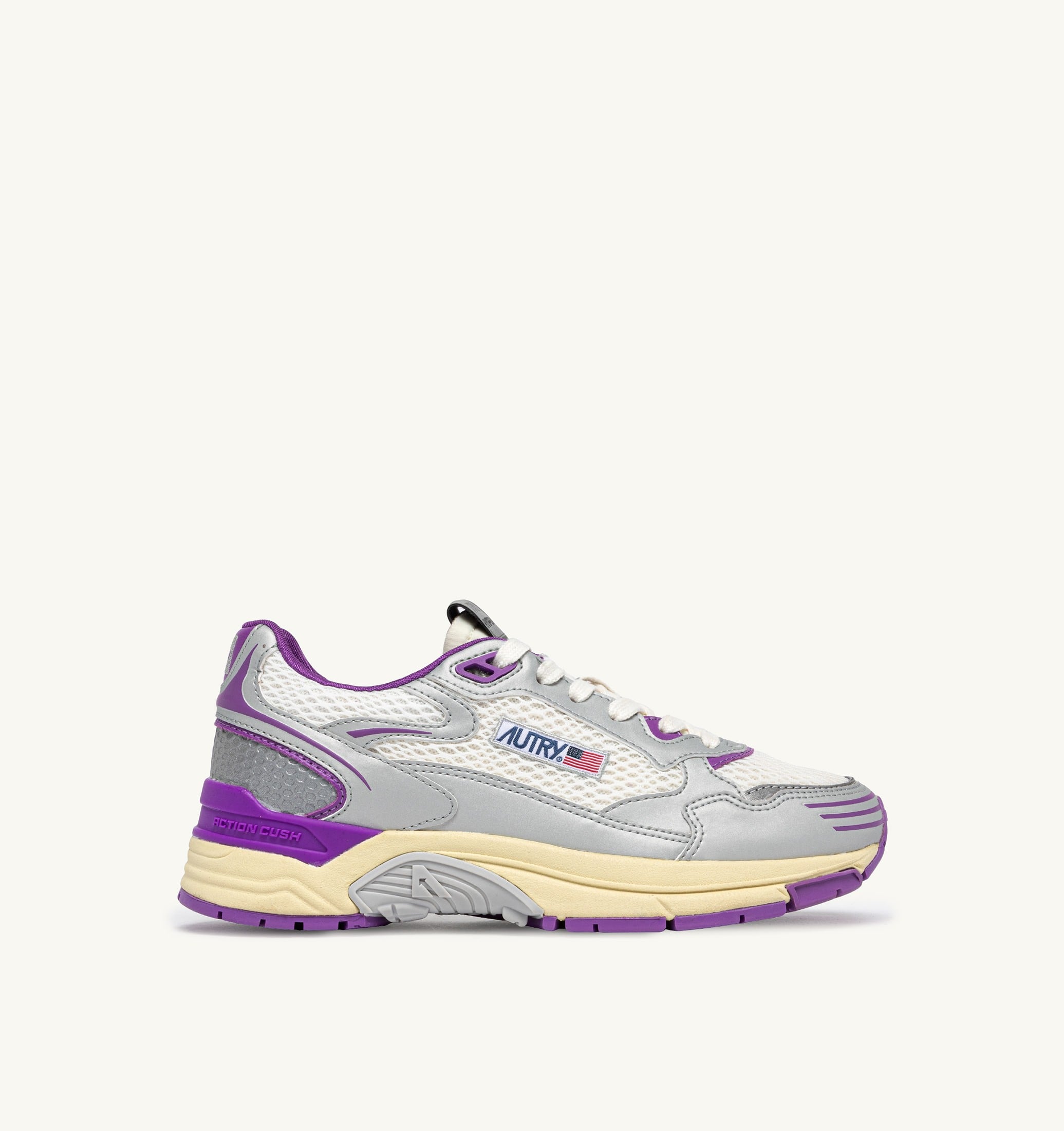 BASKETS HYPERWAY EN CUIR SYNTHÉTIQUE ET MESH BLANC ARGENT ET DEWBERRY