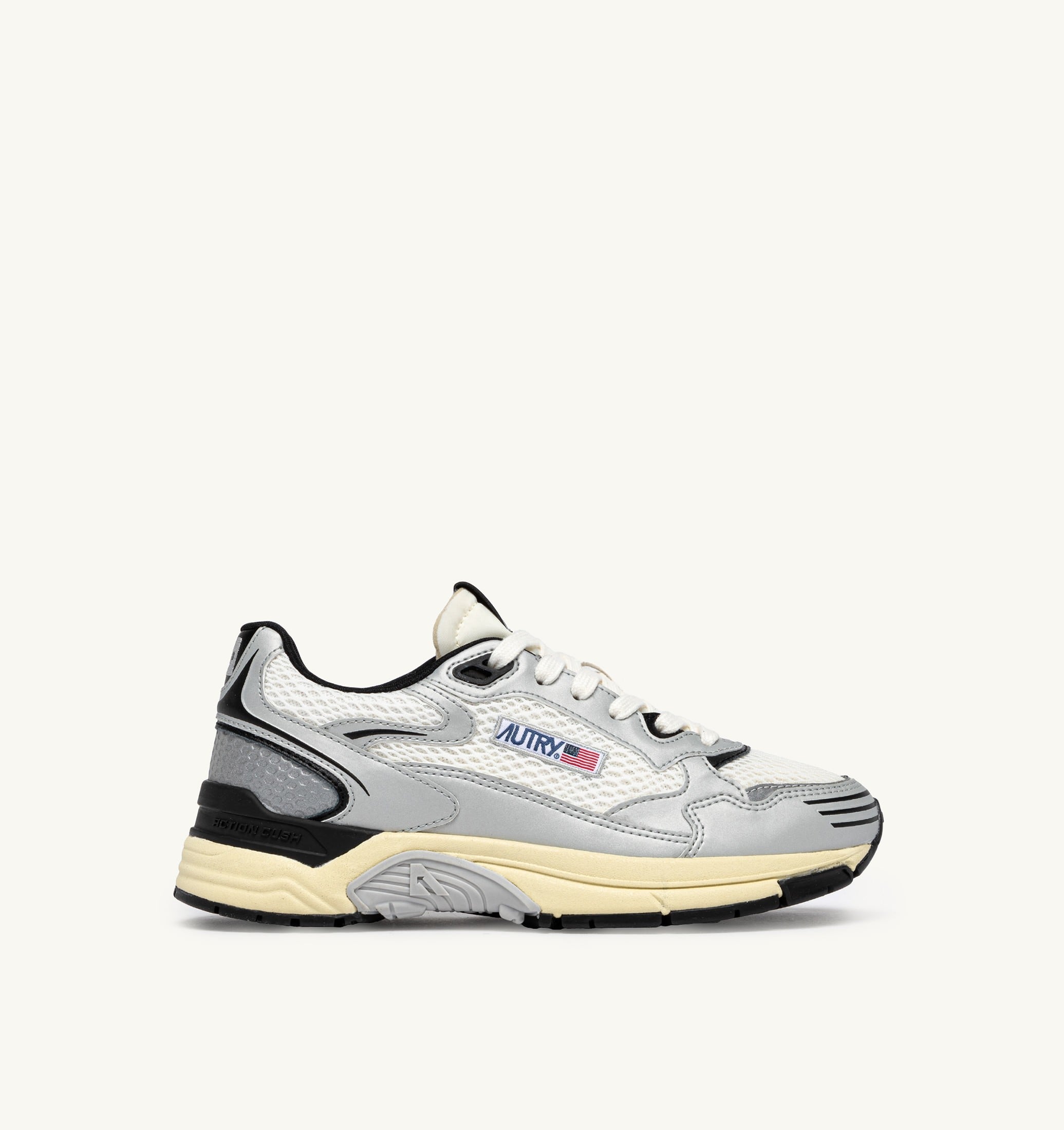 BASKETS HYPERWAY EN CUIR SYNTHÉTIQUE ET MESH BLANC ARGENT ET NOIR