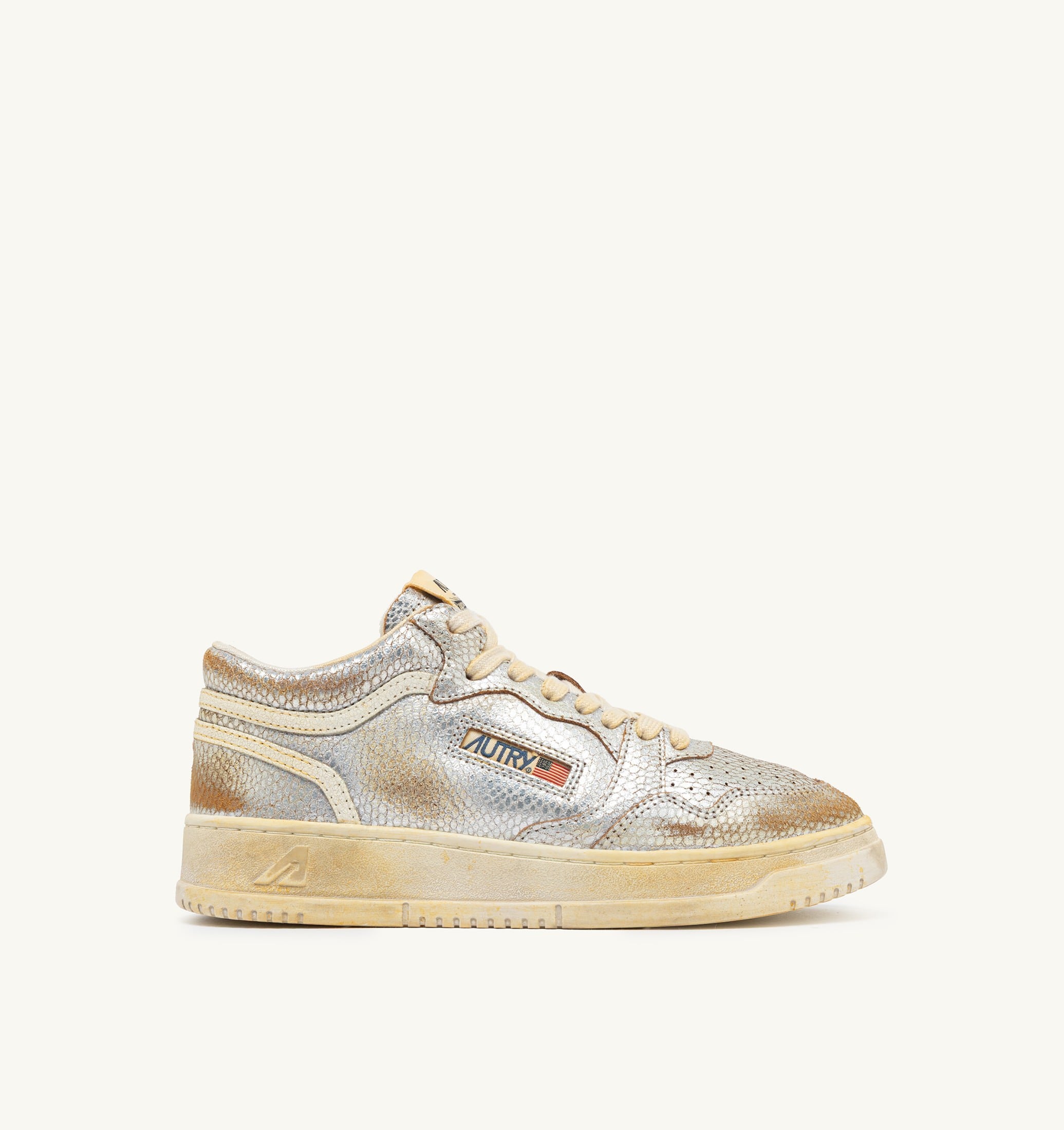 BASKETS MED-WAY SUPER VINTAGE EN CUIR 'PRINT SNAKE' SILVER ET MARSHMALLOW