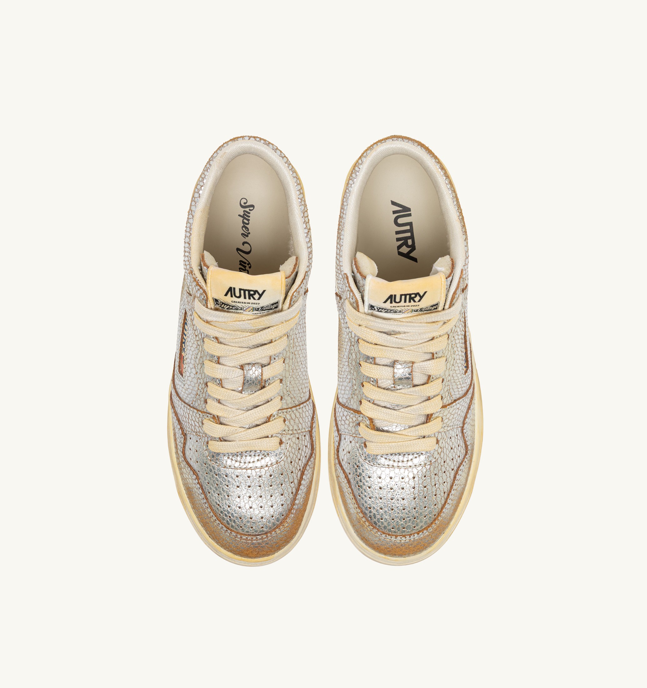 BASKETS MED-WAY SUPER VINTAGE EN CUIR 'PRINT SNAKE' SILVER ET MARSHMALLOW