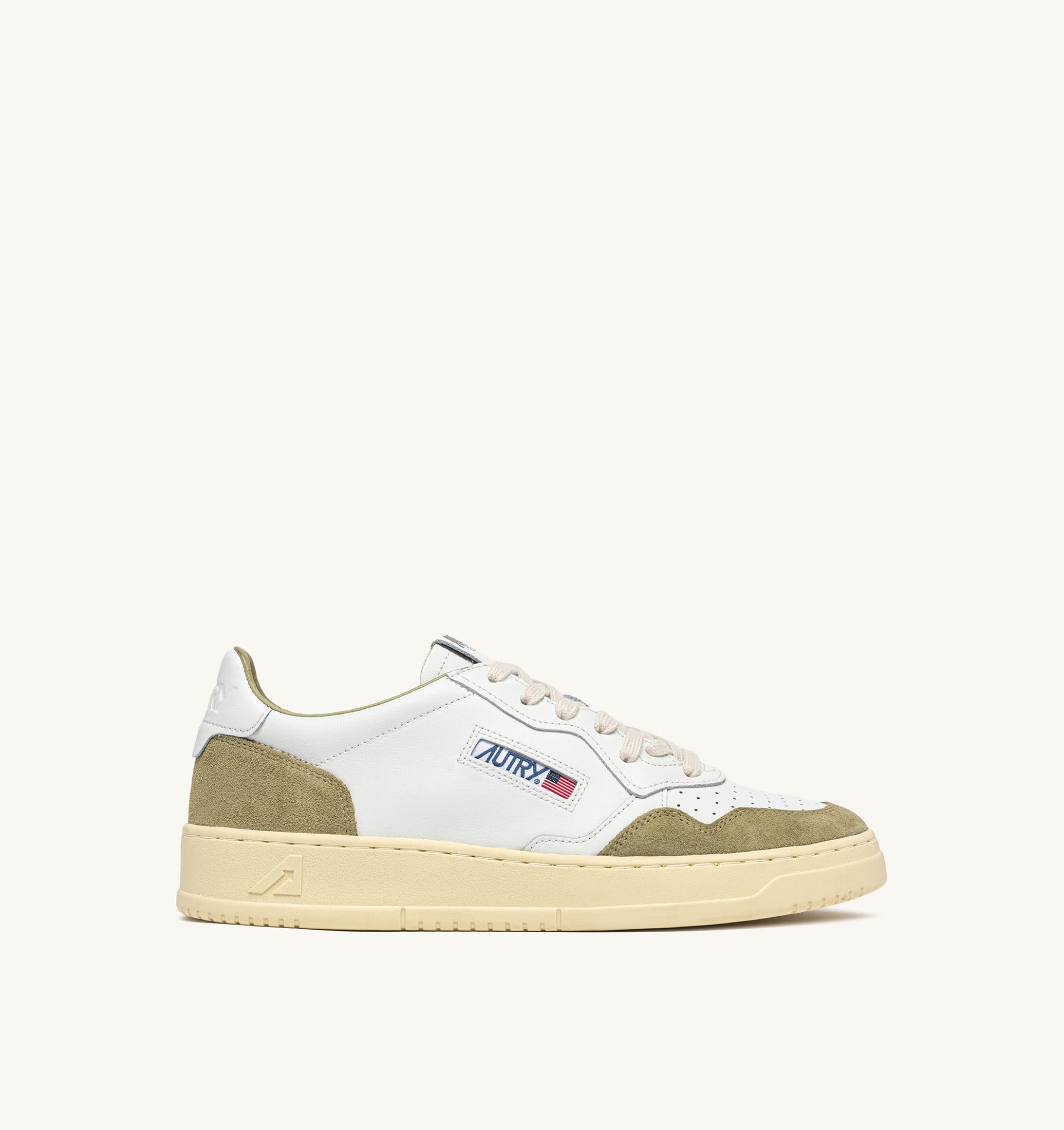 BASKETS MEDALIST LOW EN CUIR BLANC ET DAIM GREY GREEN