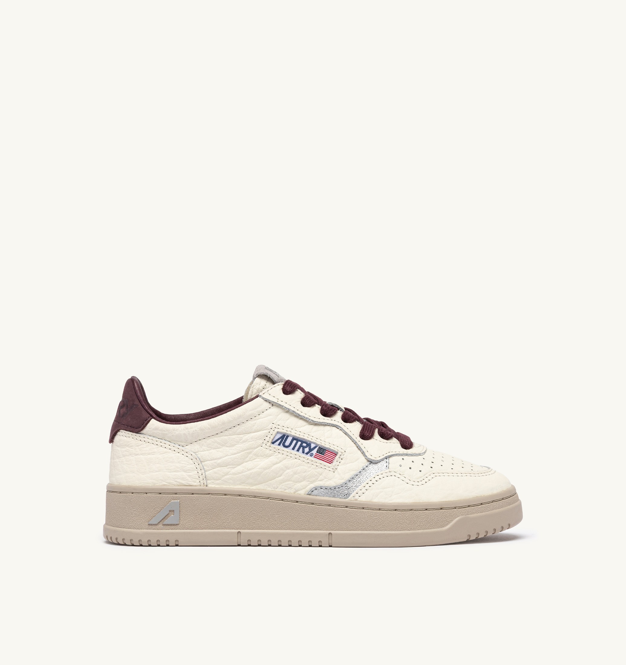 BASKETS MEDALIST LOW EN CUIR FIG ET ARGENT