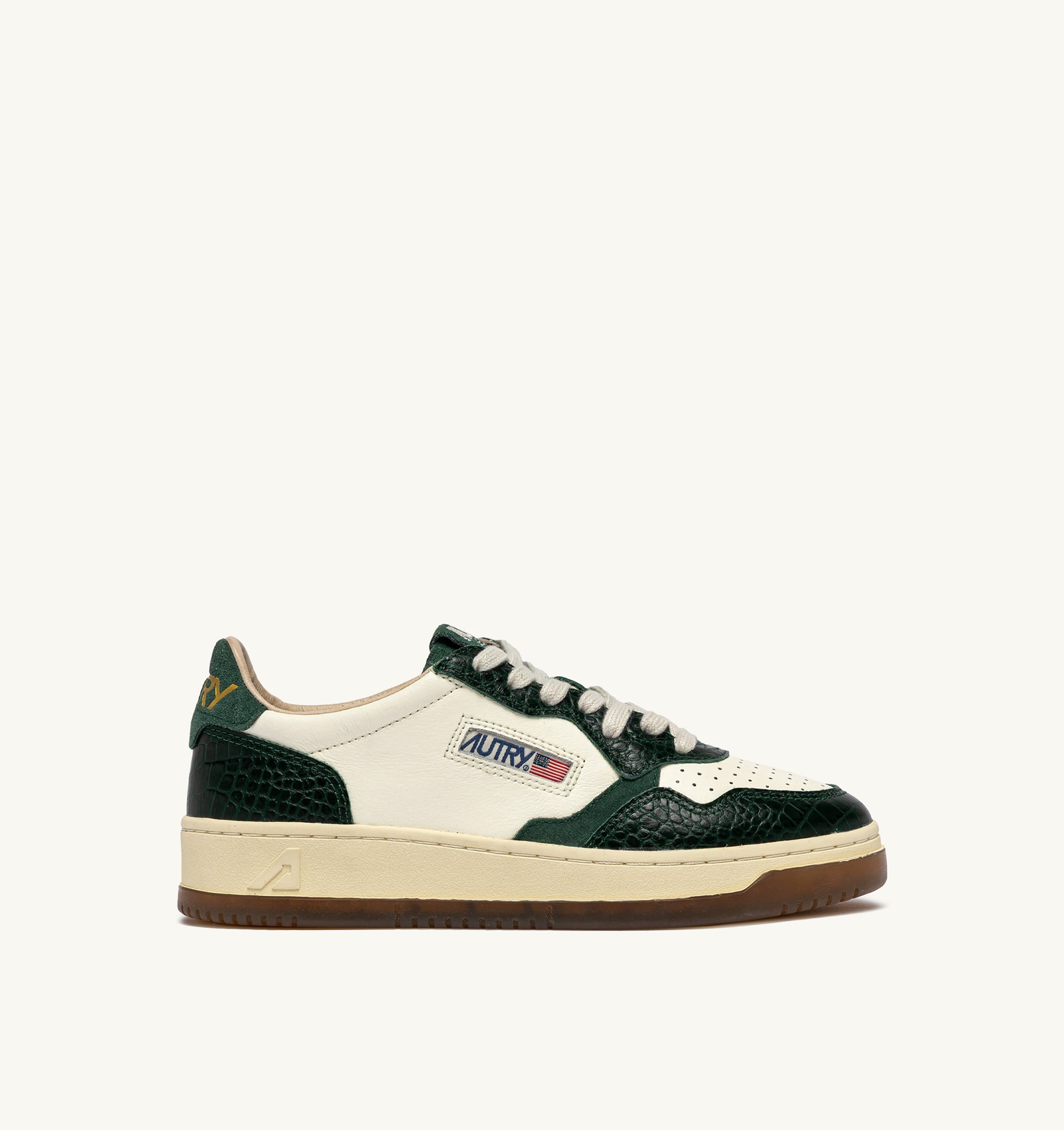 BASKETS MEDALIST LOW EN CUIR MARSHMALLOW ET VERT