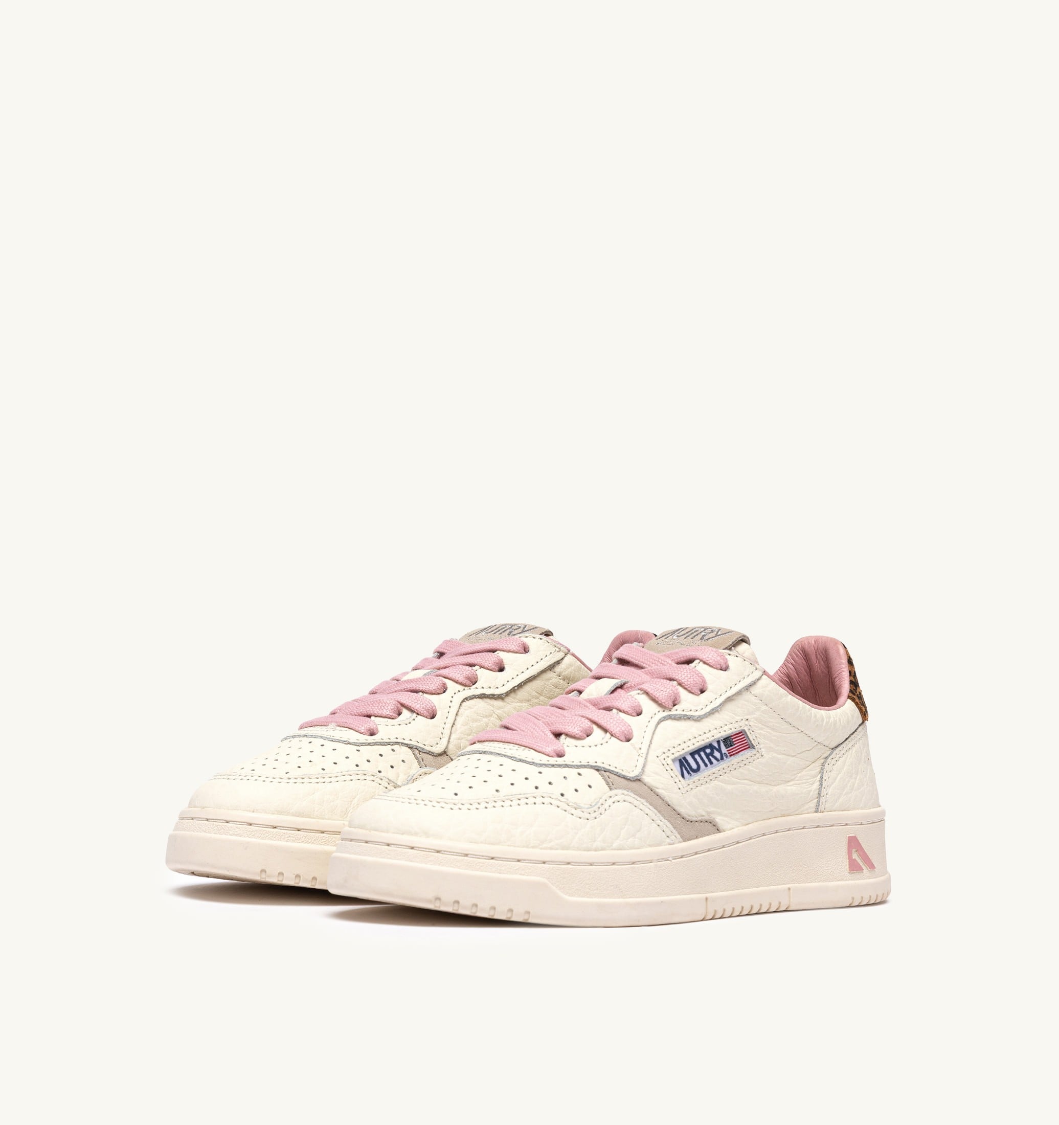 BASKETS MEDALIST LOW EN CUIR SAND ET LEOPARD