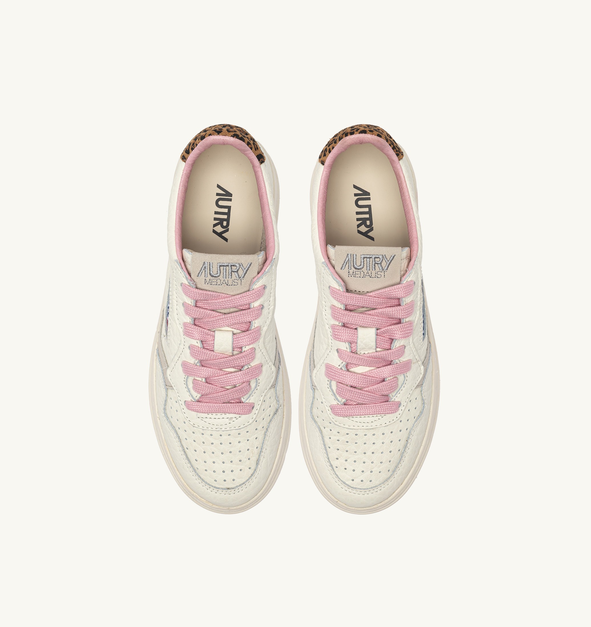 BASKETS MEDALIST LOW EN CUIR SAND ET LEOPARD