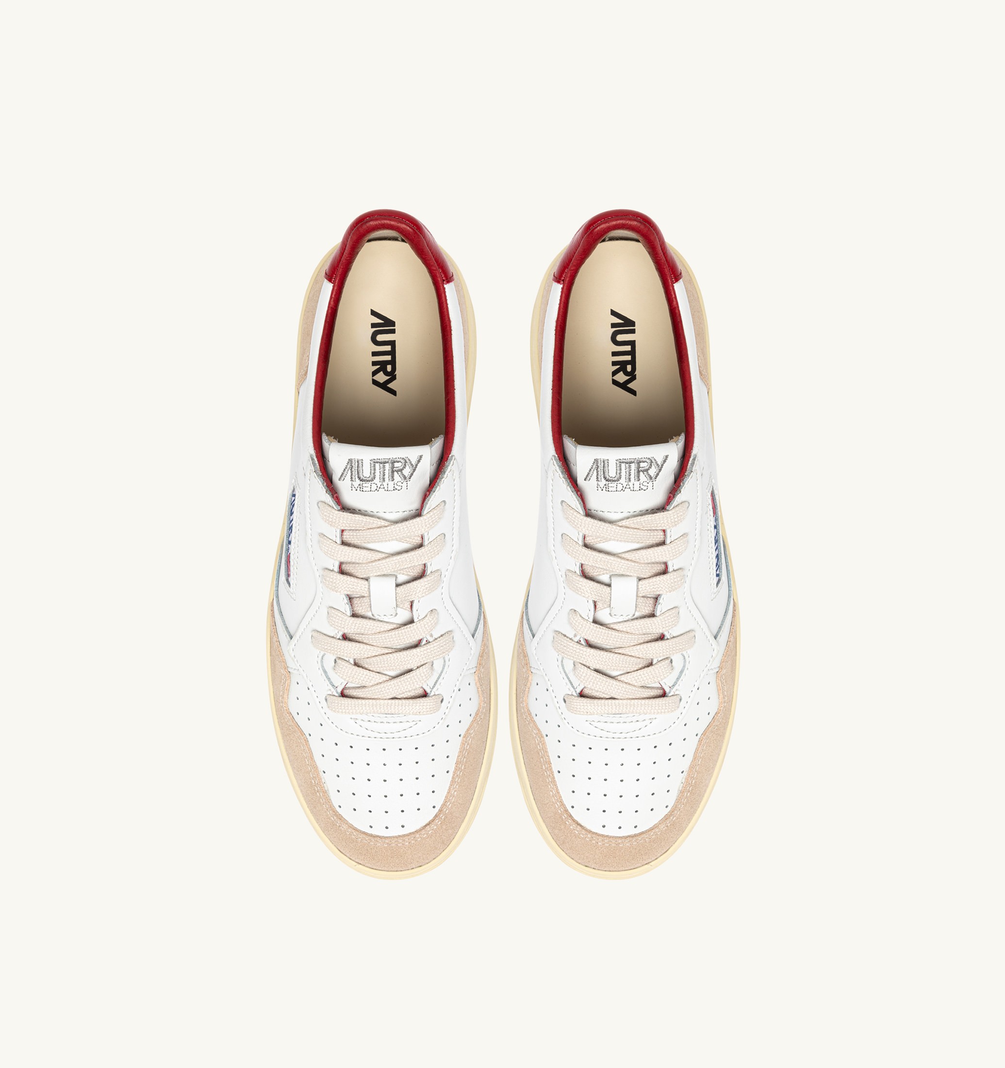 BASKETS MEDALIST LOW EN DAIM ET CUIR BLANC ET ROUGE AVEC LETTERING