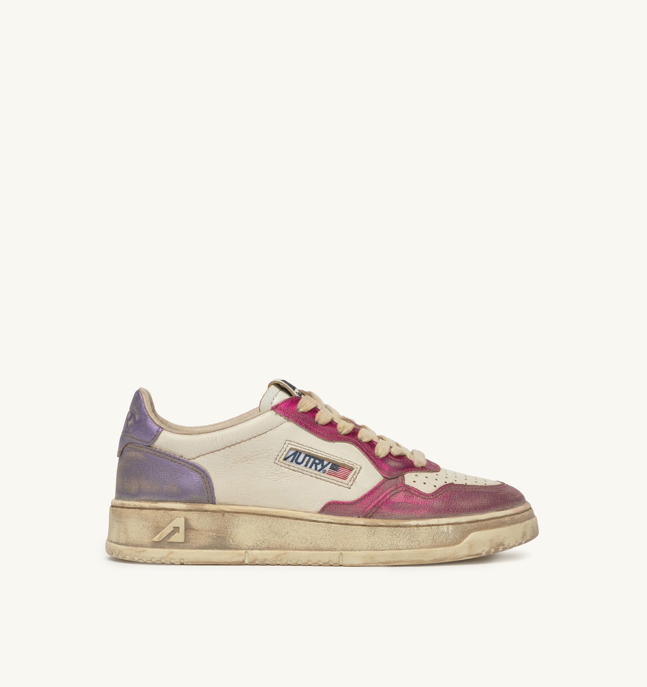 BASKETS MEDALIST LOW SUPER VINTAGE EN CUIR BLANC FUCHSIA ET VIOLET