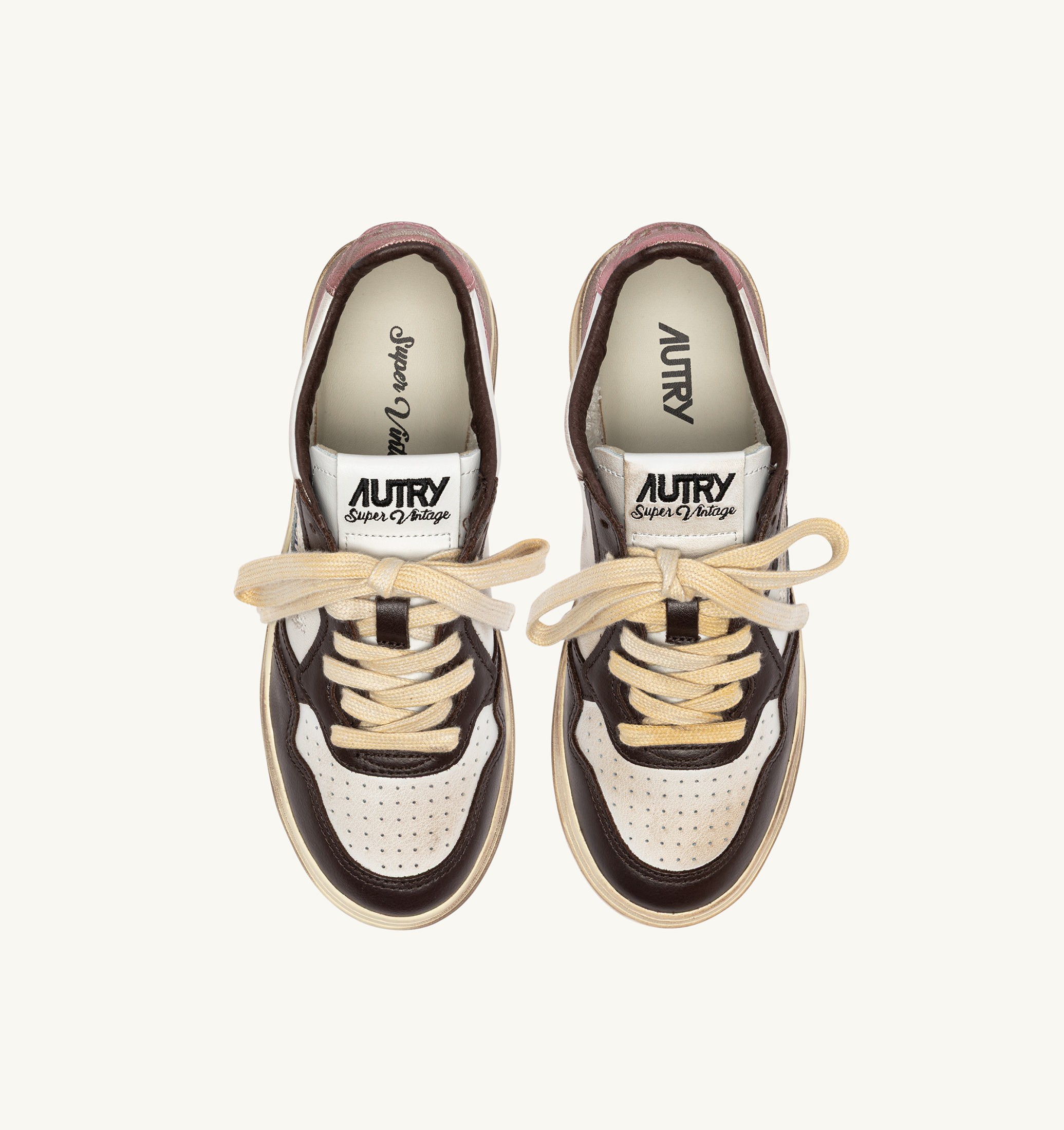BASKETS MEDALIST LOW SUPER VINTAGE EN CUIR BLANC PEONY ET HOT FUDGE