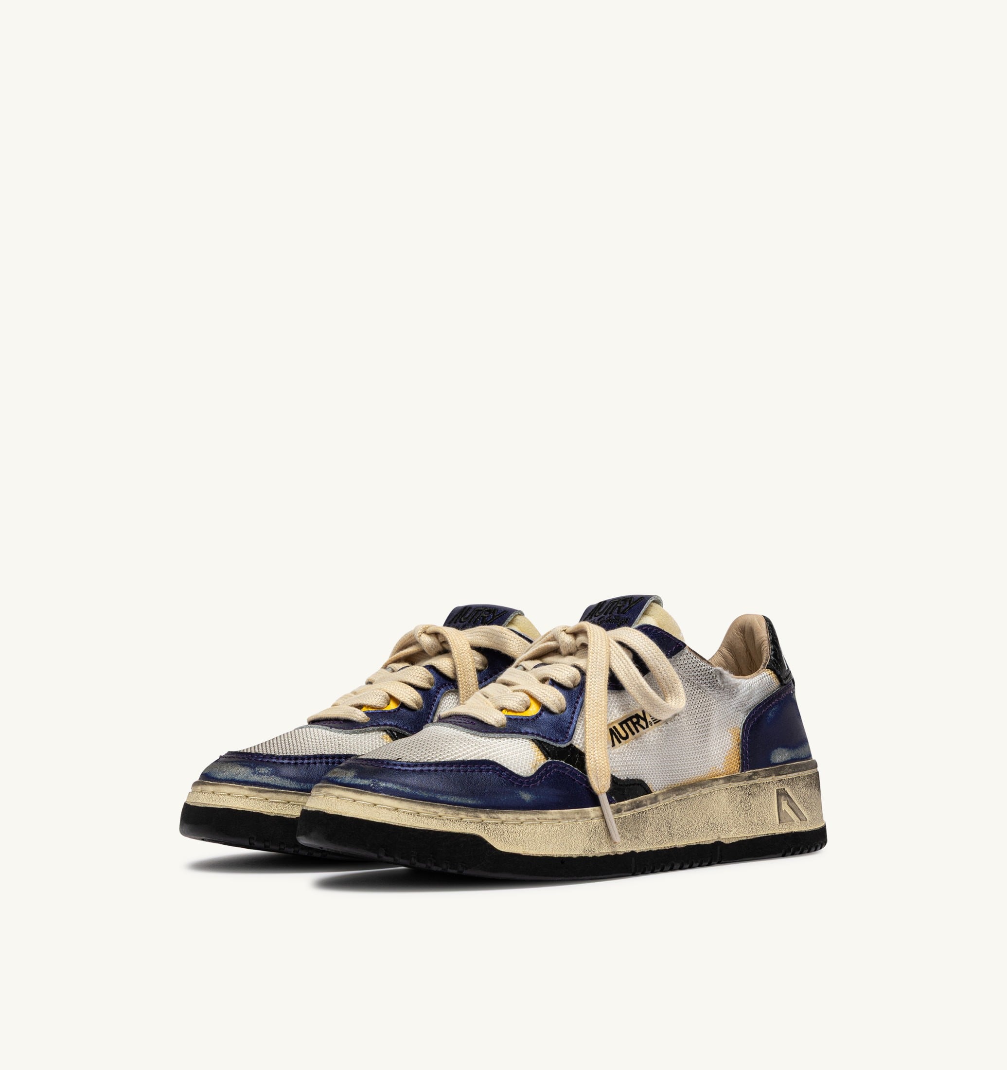 BASKETS MEDALIST LOW SUPER VINTAGE EN CUIR ET DRAGON MESH BLANC ET TANZANITE