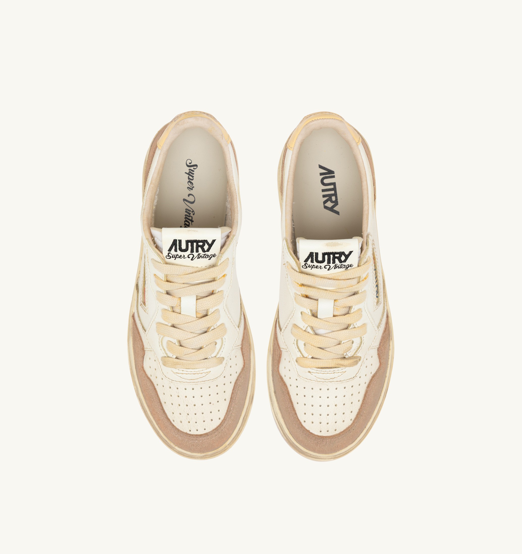 BASKETS MEDALIST LOW SUPER VINTAGE EN CUIR ET DAIM BLANC ET PHARD