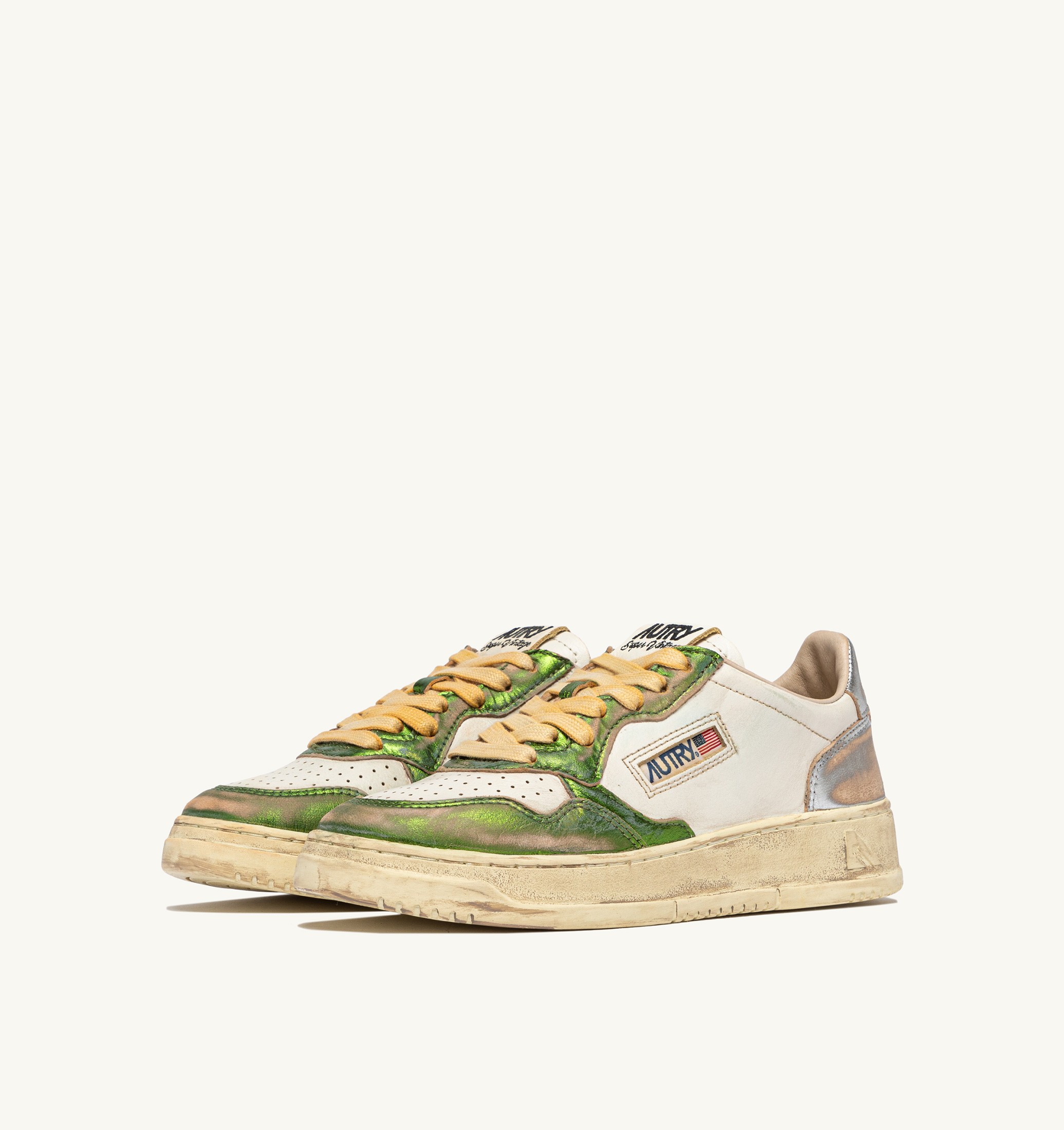 BASKETS MEDALIST LOW SUPER VINTAGE EN CUIR GUN ET VERT
