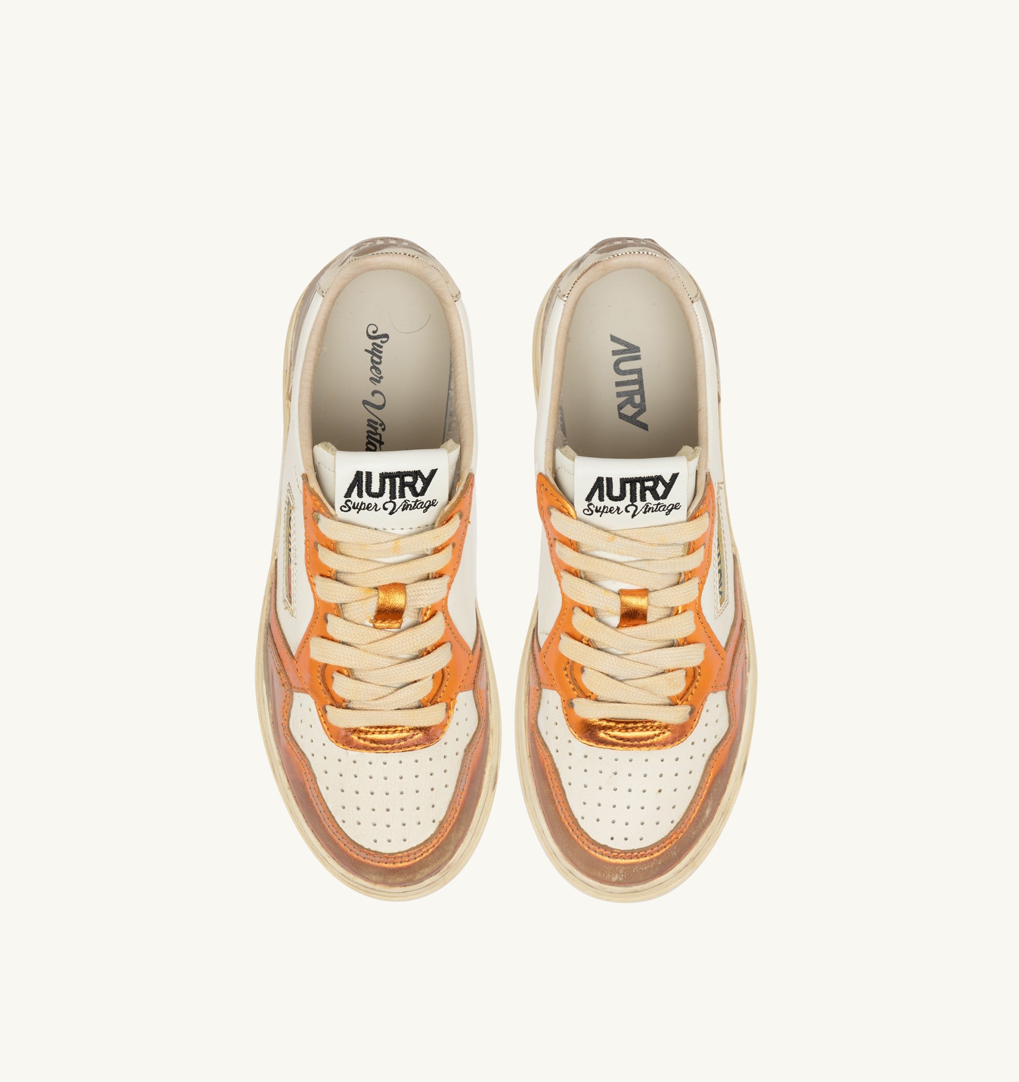 BASKETS MEDALIST LOW SUPER VINTAGE EN CUIR PLATINE ET ORANGE