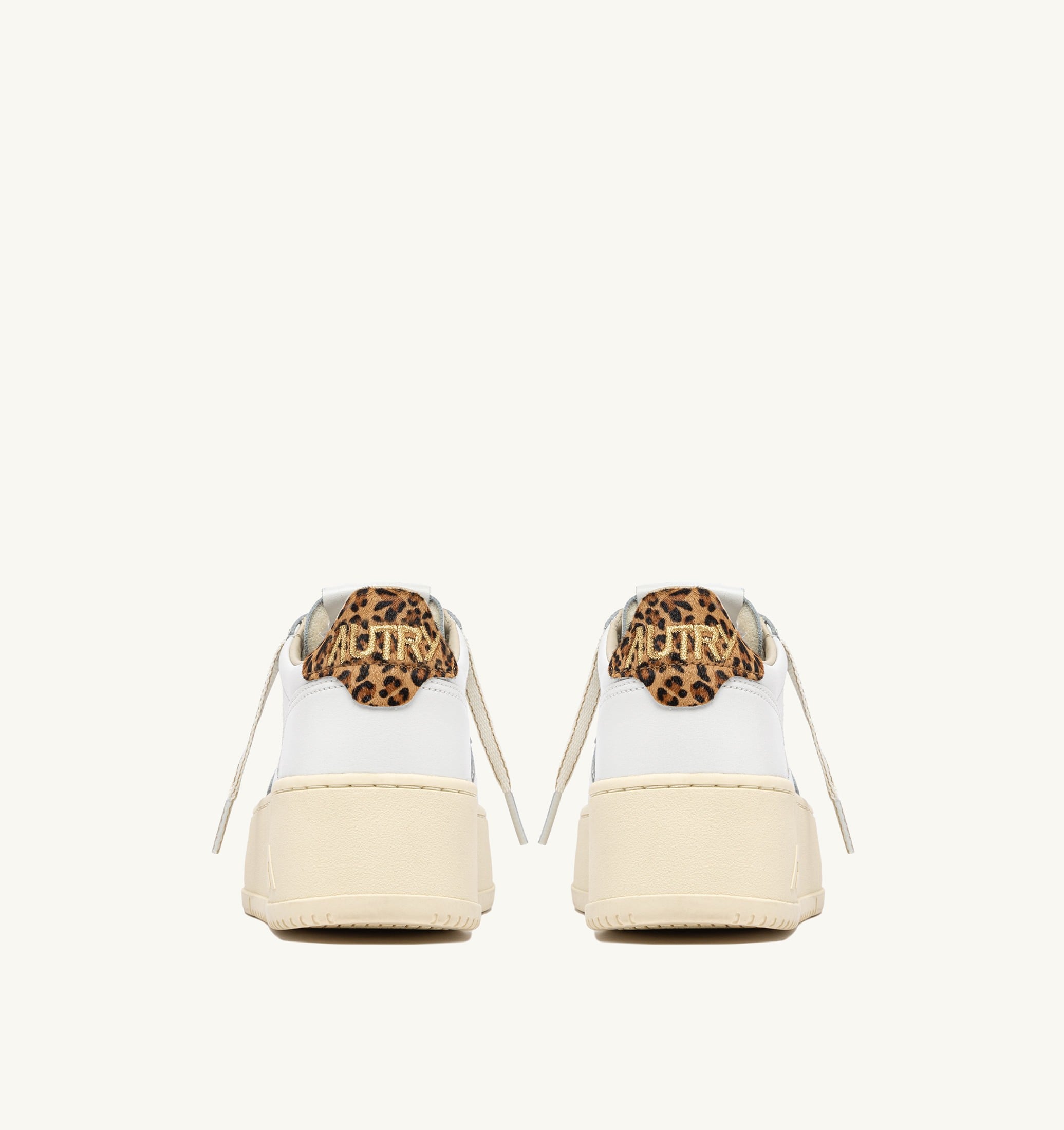 BASKETS MEDALIST PLATFORM EN CUIR BLANC ET LEOPARD