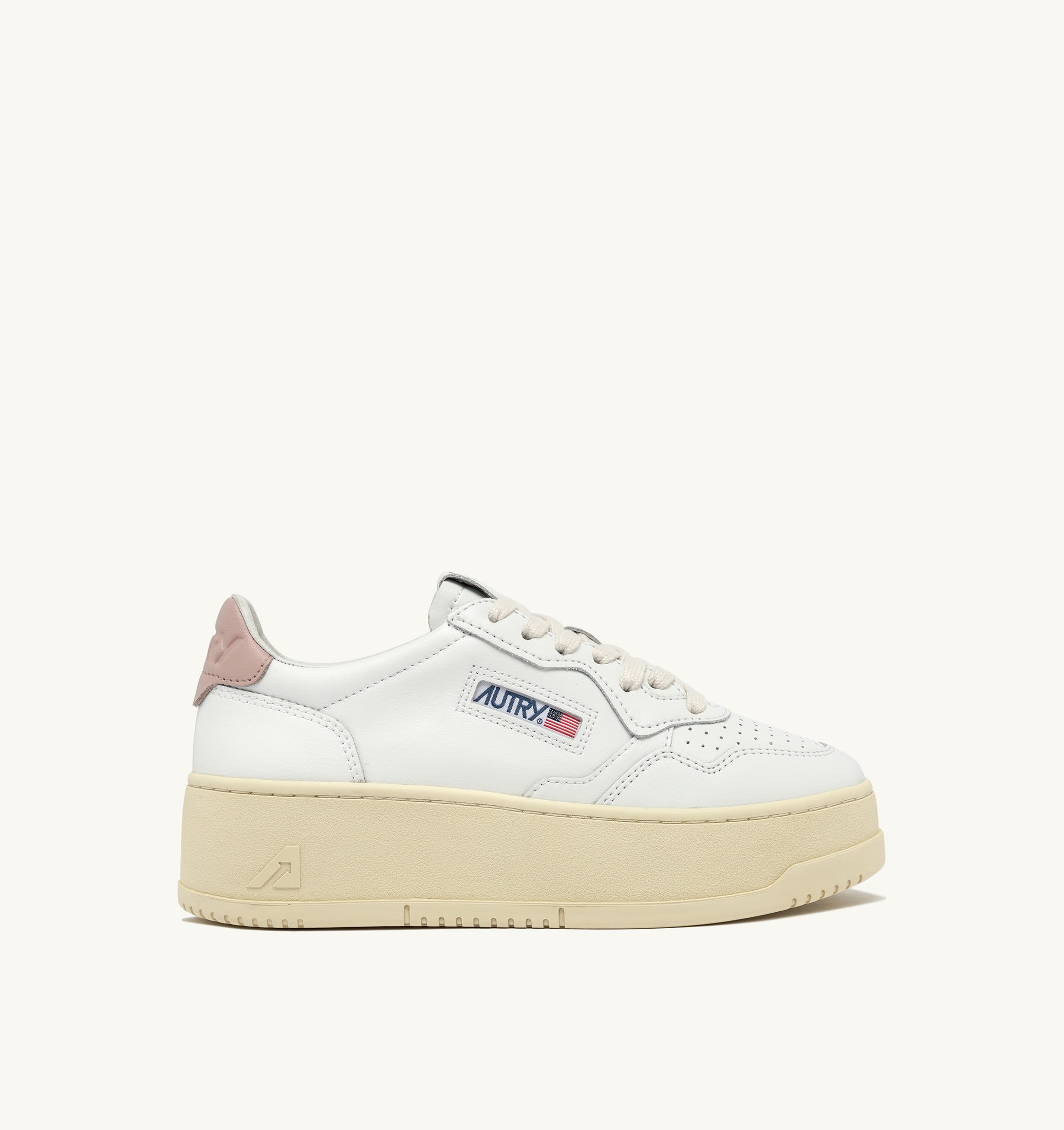 BASKETS MEDALIST PLATFORM EN CUIR COLORIS BLANC ET POWDER PINK