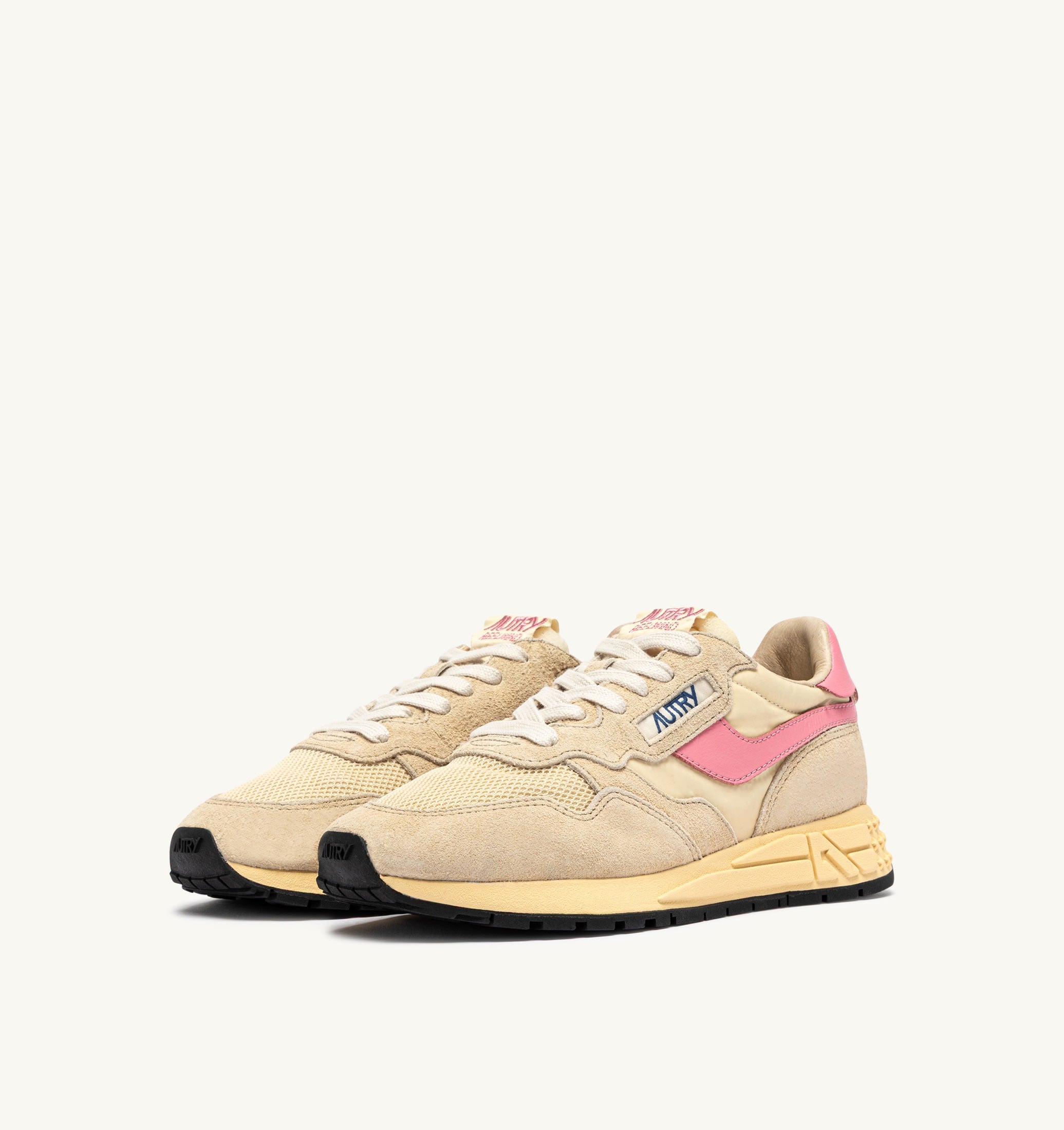 BASKETS REELWIND LOW EN NYLON ET DAIM ÉCRU ET GERANIUM PINK