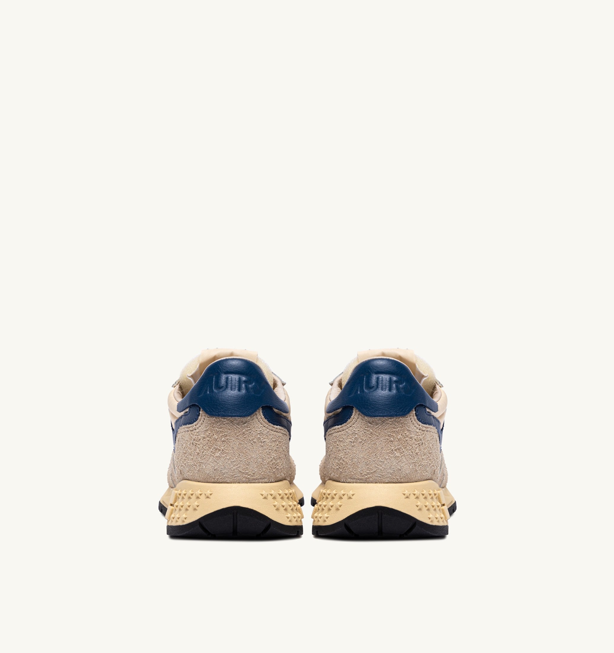 BASKETS REELWIND LOW EN NYLON DAIM ET CUIR ÉCRU ET ENSIGN BLUE