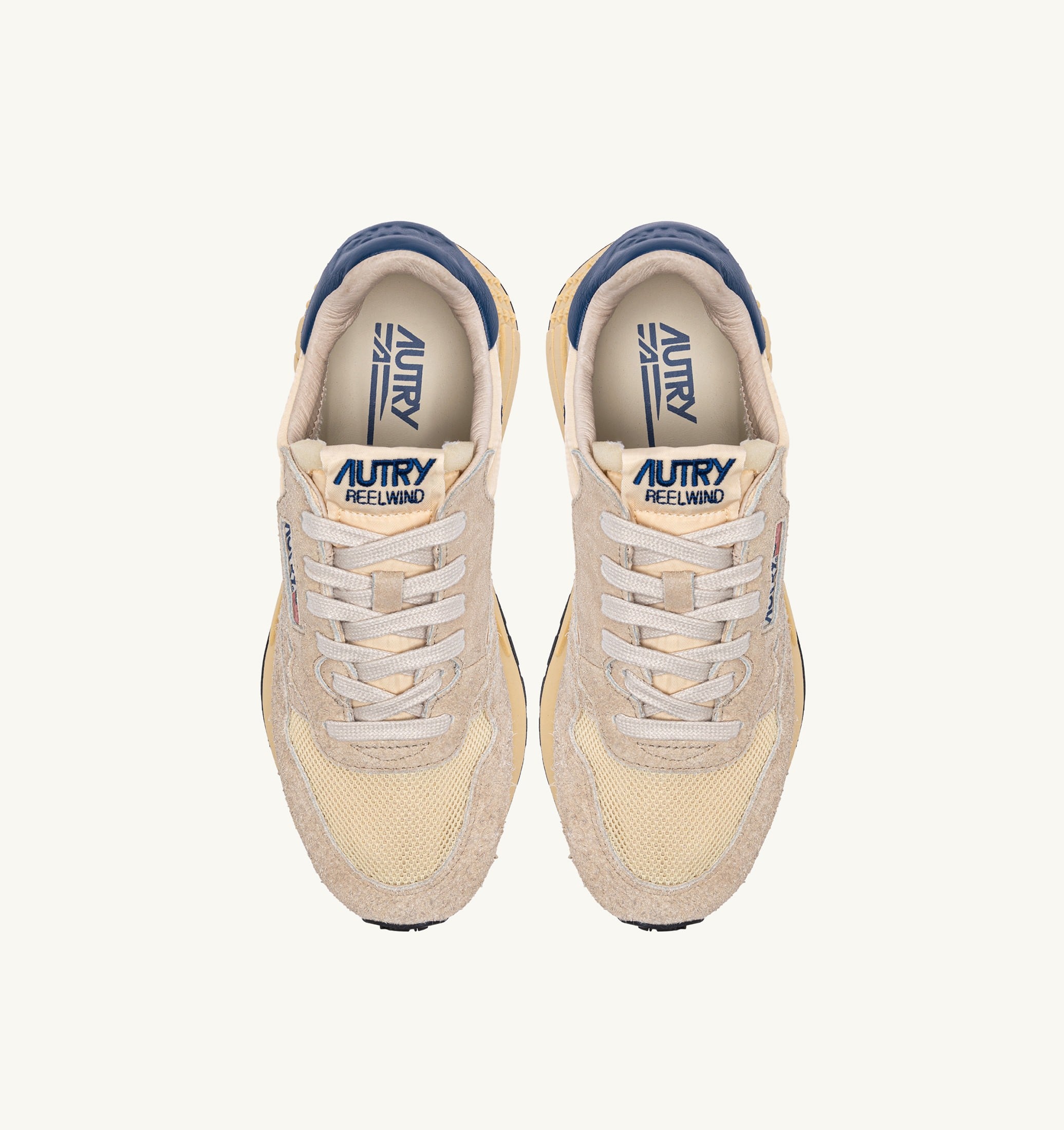 BASKETS REELWIND LOW EN NYLON DAIM ET CUIR ÉCRU ET ENSIGN BLUE
