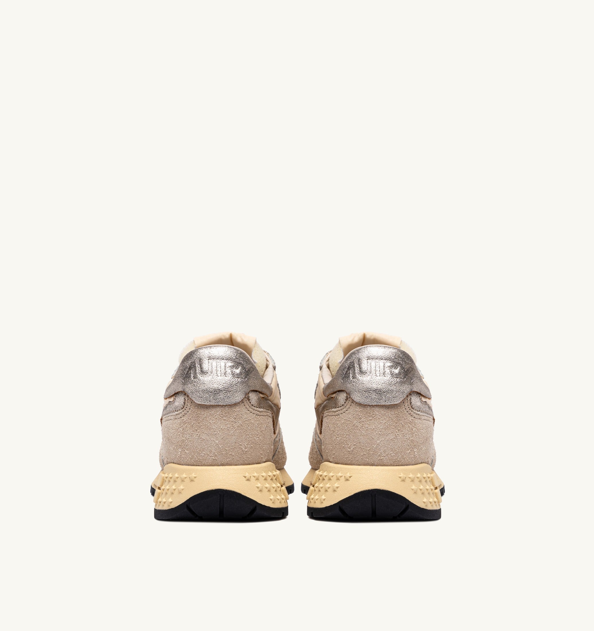 BASKETS REELWIND LOW EN NYLON DAIM ET CUIR ÉCRU ET PLATINE
