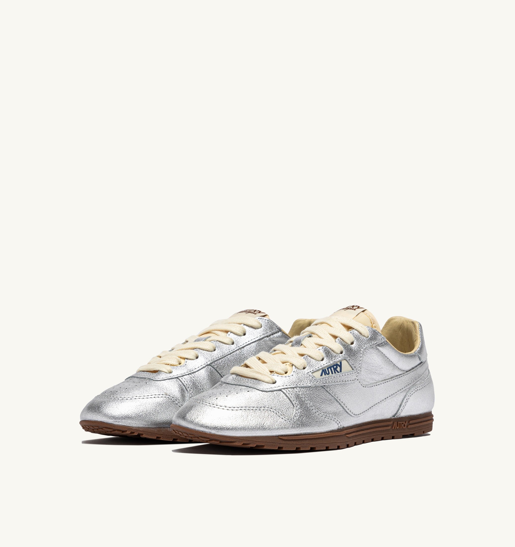BASKETS WINDSPIN EN CUIR LAMINÉ ARGENT