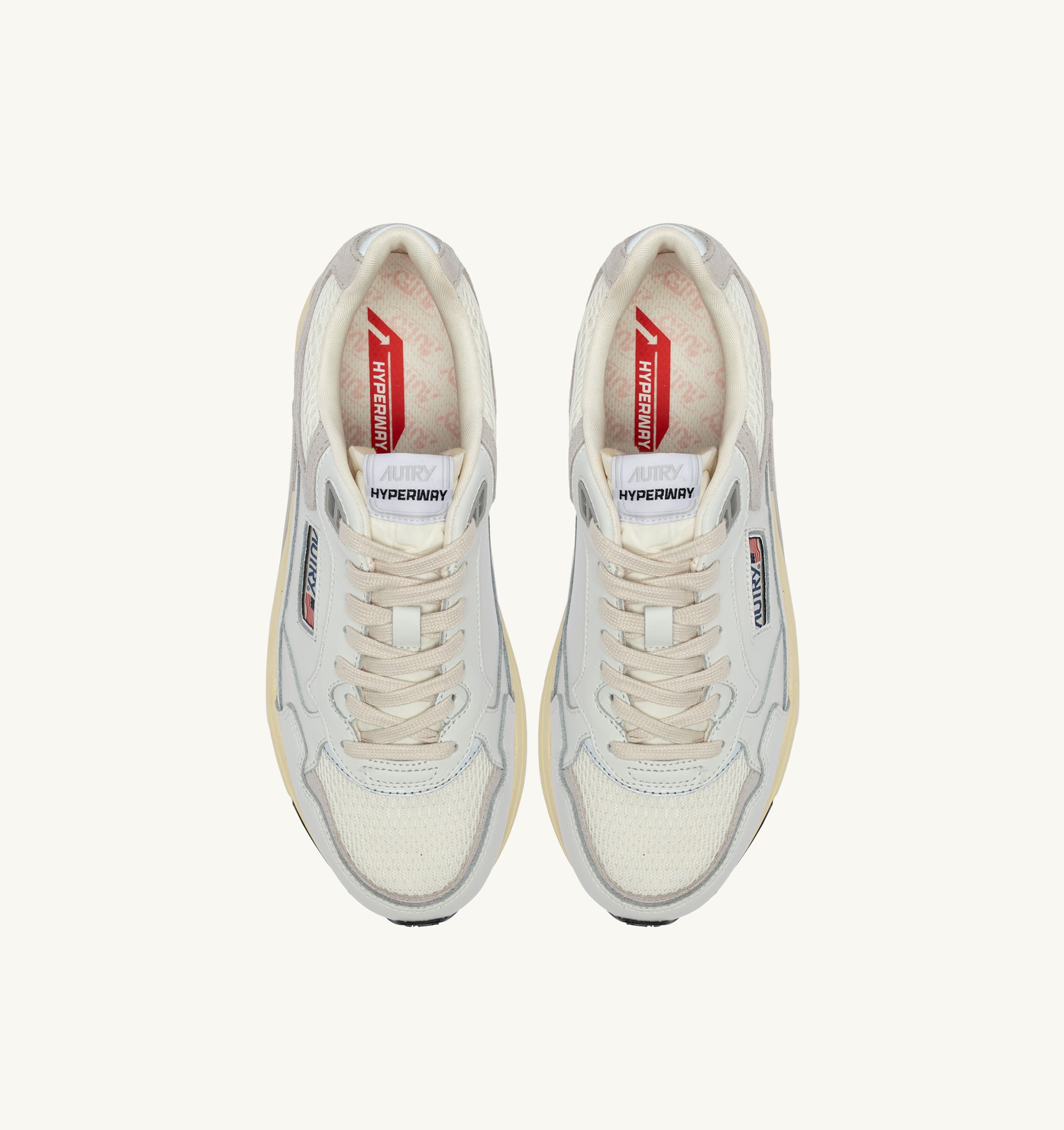 BASKETS HYPERWAY EN MESH ET CUIR BLANC ET GRIS