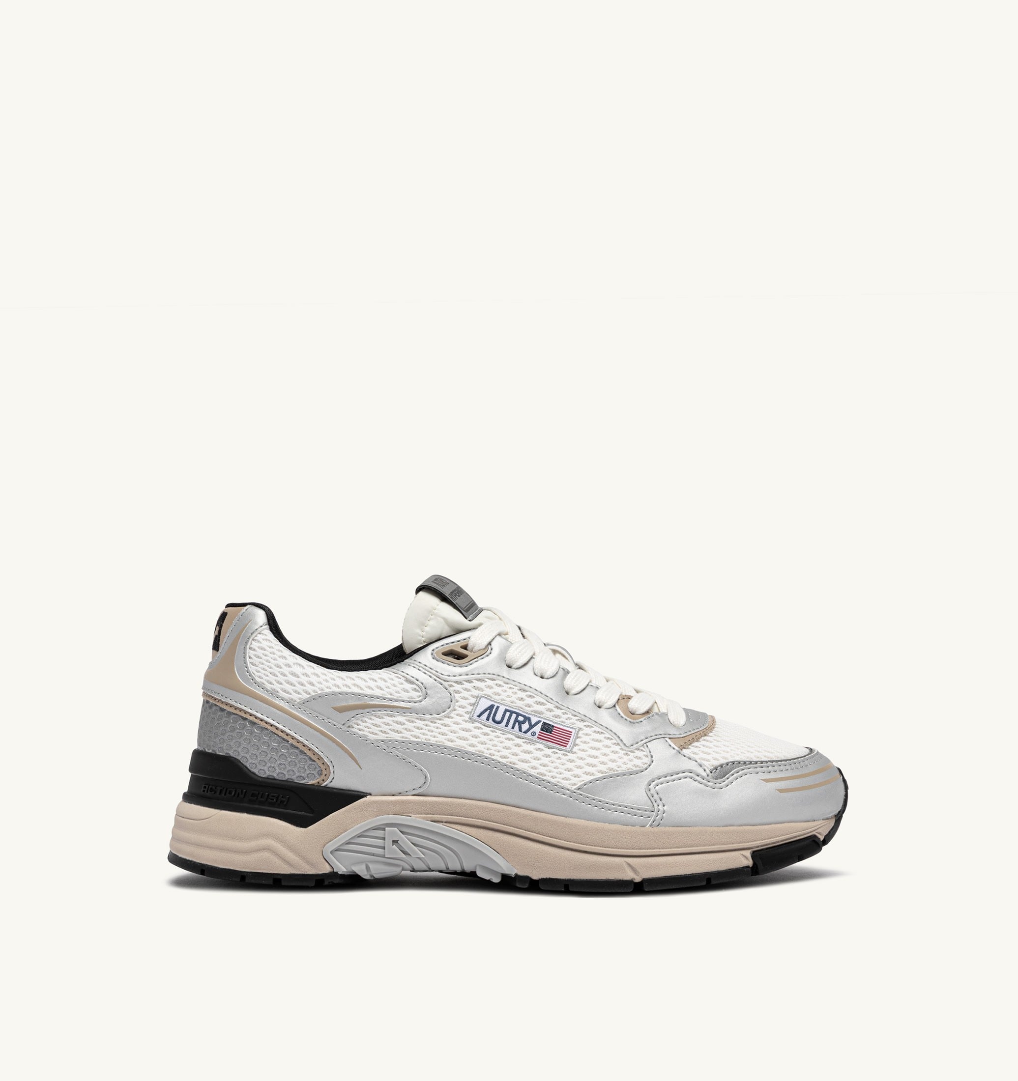 BASKETS HYPERWAY EN CUIR SYNTHÉTIQUE ET MESH ARGENT BLANC ET IRISH CREAM
