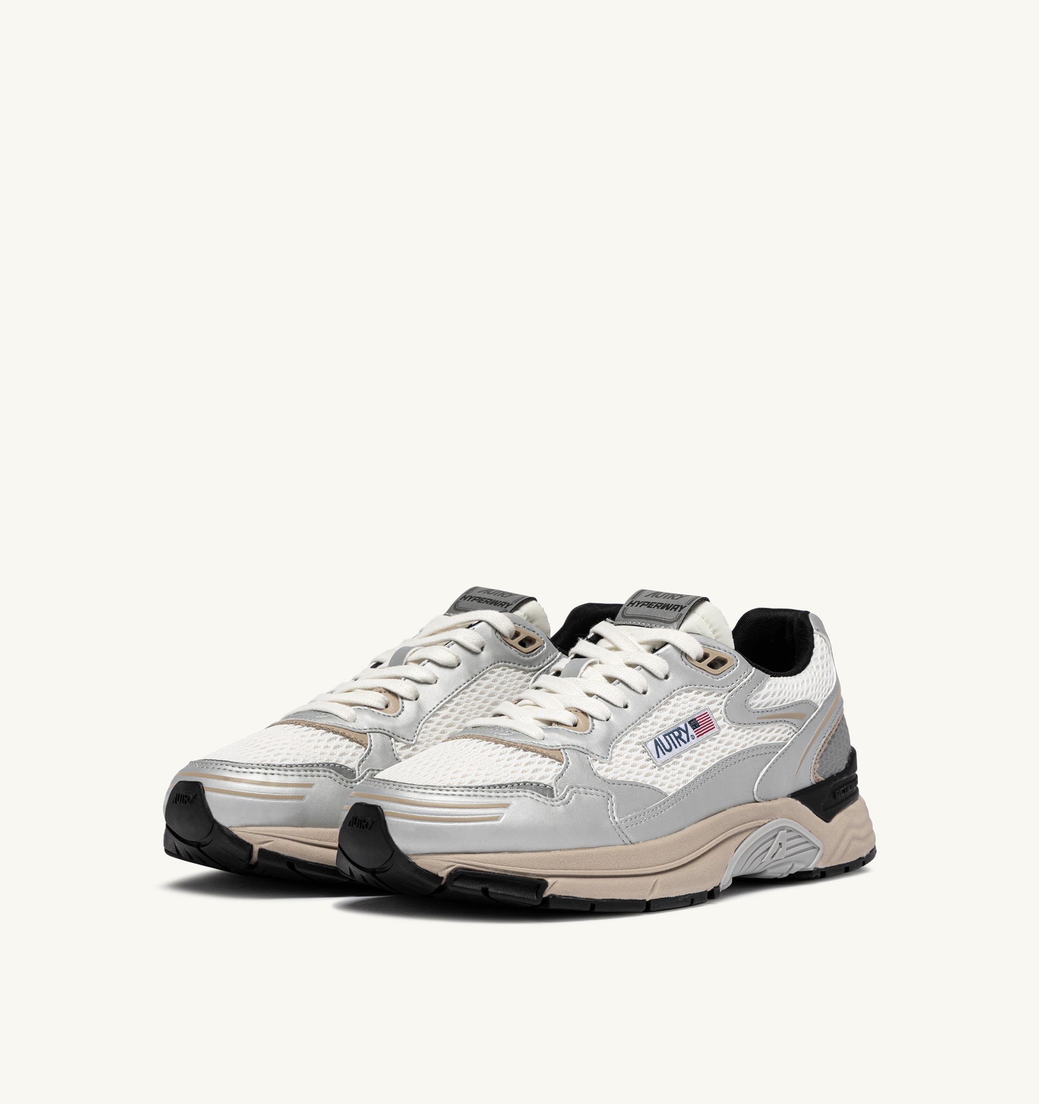 BASKETS HYPERWAY EN CUIR SYNTHÉTIQUE ET MESH ARGENT BLANC ET IRISH CREAM